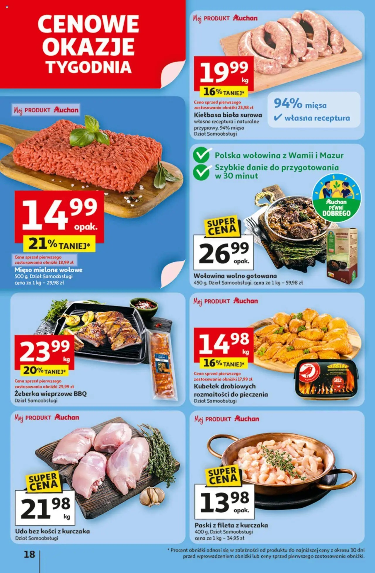 Auchan Gazetka - Odlotowe ceny na start szkoły Hipermarket od 28.08.2025 | Strona: 18 | Produkty: Kiełbasa, Mięso, Mięso mielone wołowe, Mięso mielone
