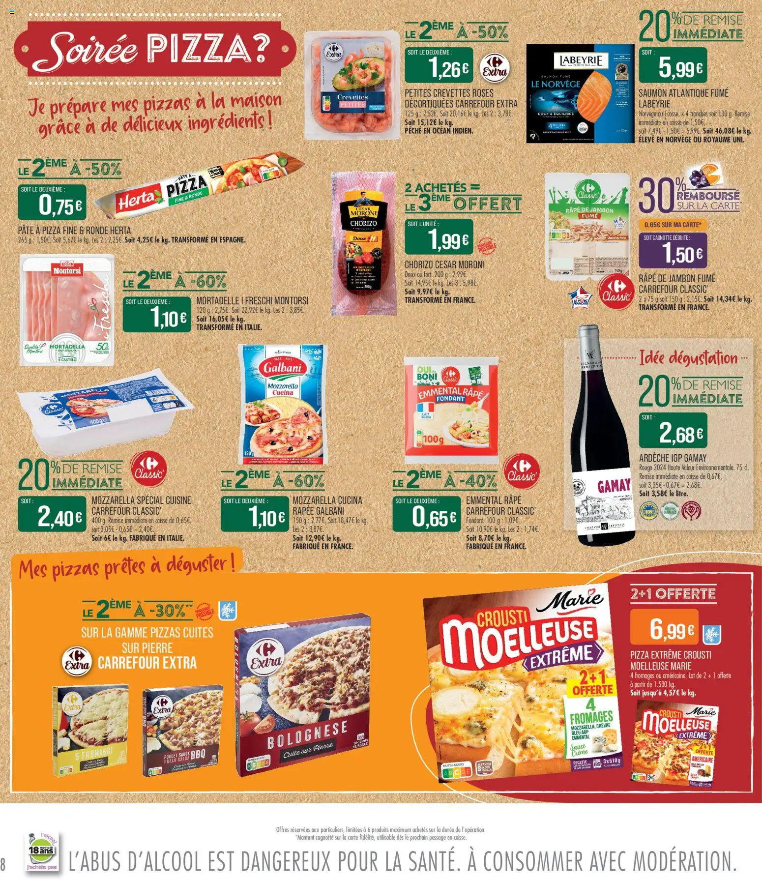 {H1} | Page: 8 | Produits: Chorizo, Emmental, Crevettes, Mozzarella