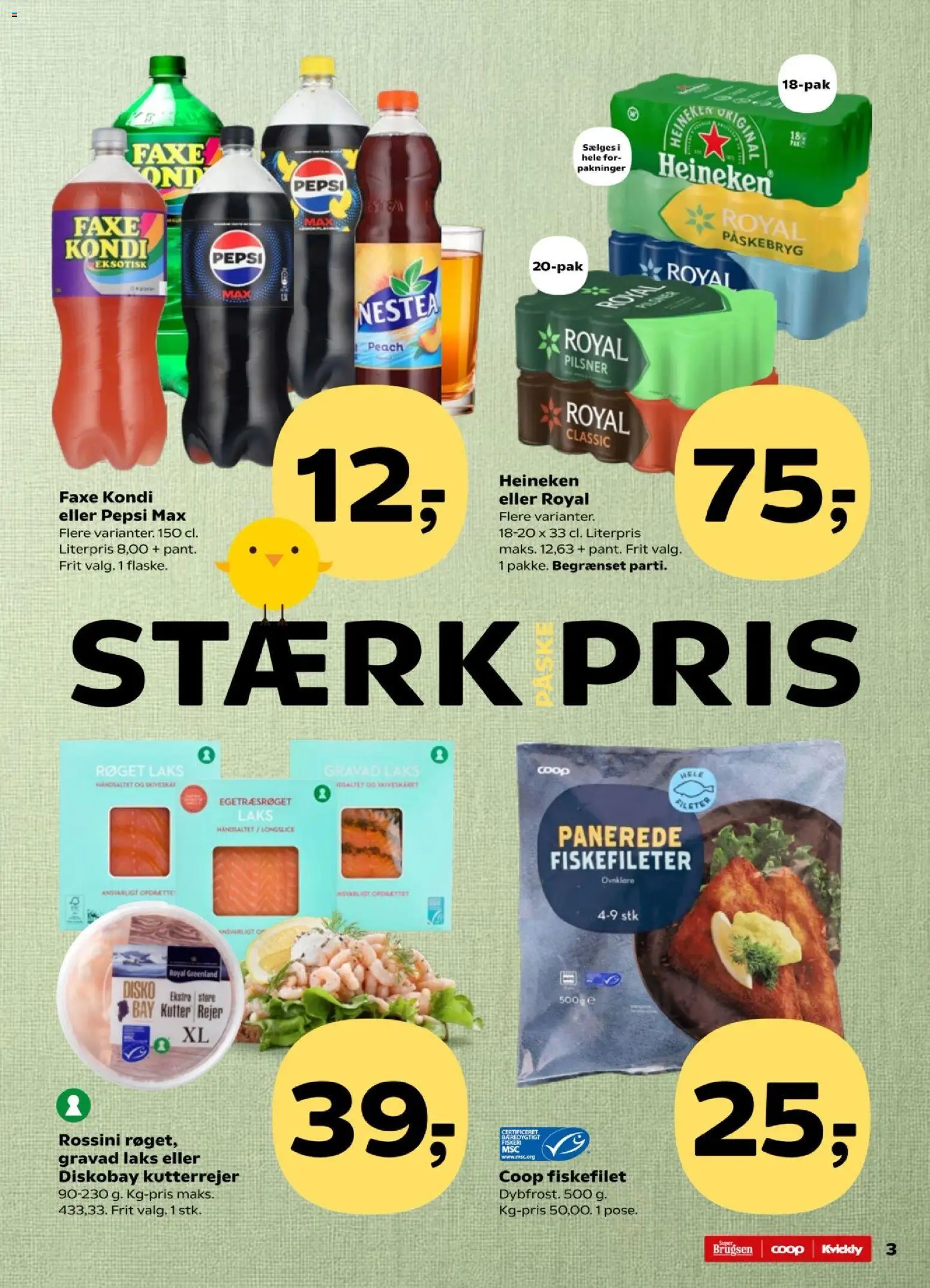 Super Brugsen tilbudsavis – gyldig fra 19.03.2026 | Side: 3 | Produkter: Faxe Kondi, Rejer, Pepsi, Pepsi Max