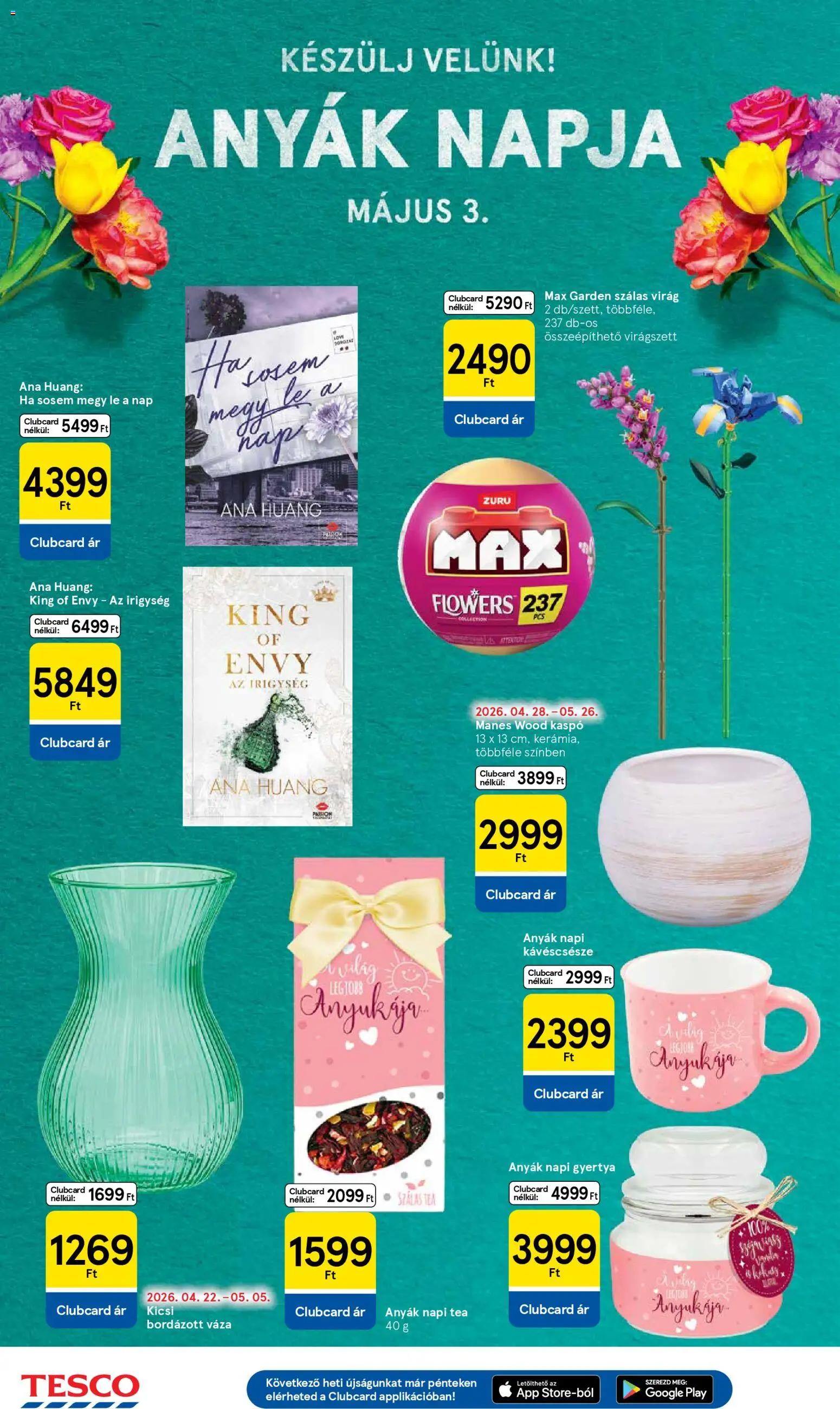Tesco akciós ujság - amely érvényes a következő dátumtól: 29.04.2026 | Oldal: 30 | Termékek: Virag, Gyertya, Tea, Kaspó