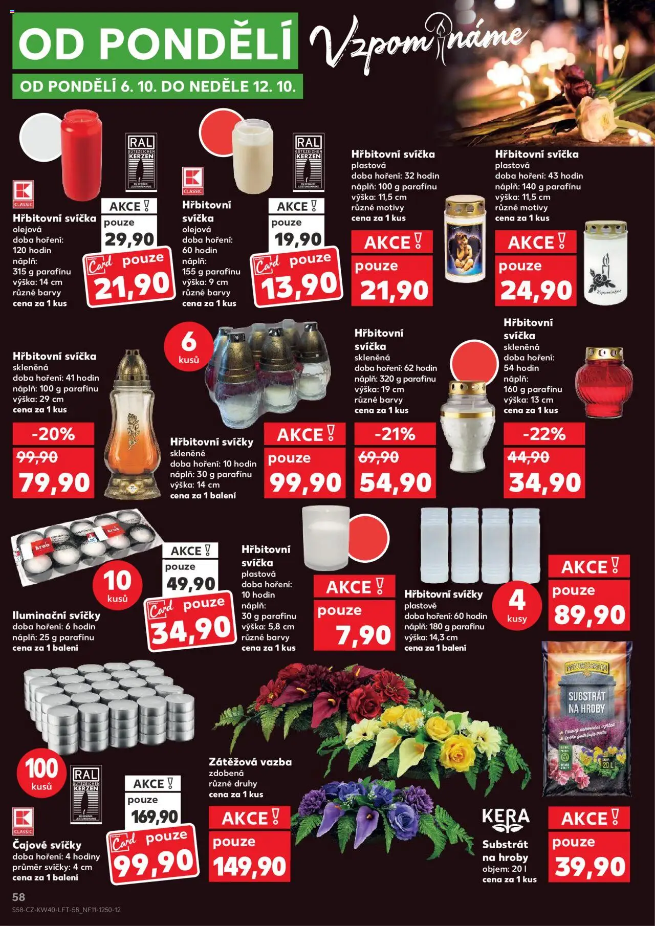 Kaufland leták od 01.10.2025 | Strana: 58 | Produkty: Hodiny, Substrát, Svíčka, Svíčky