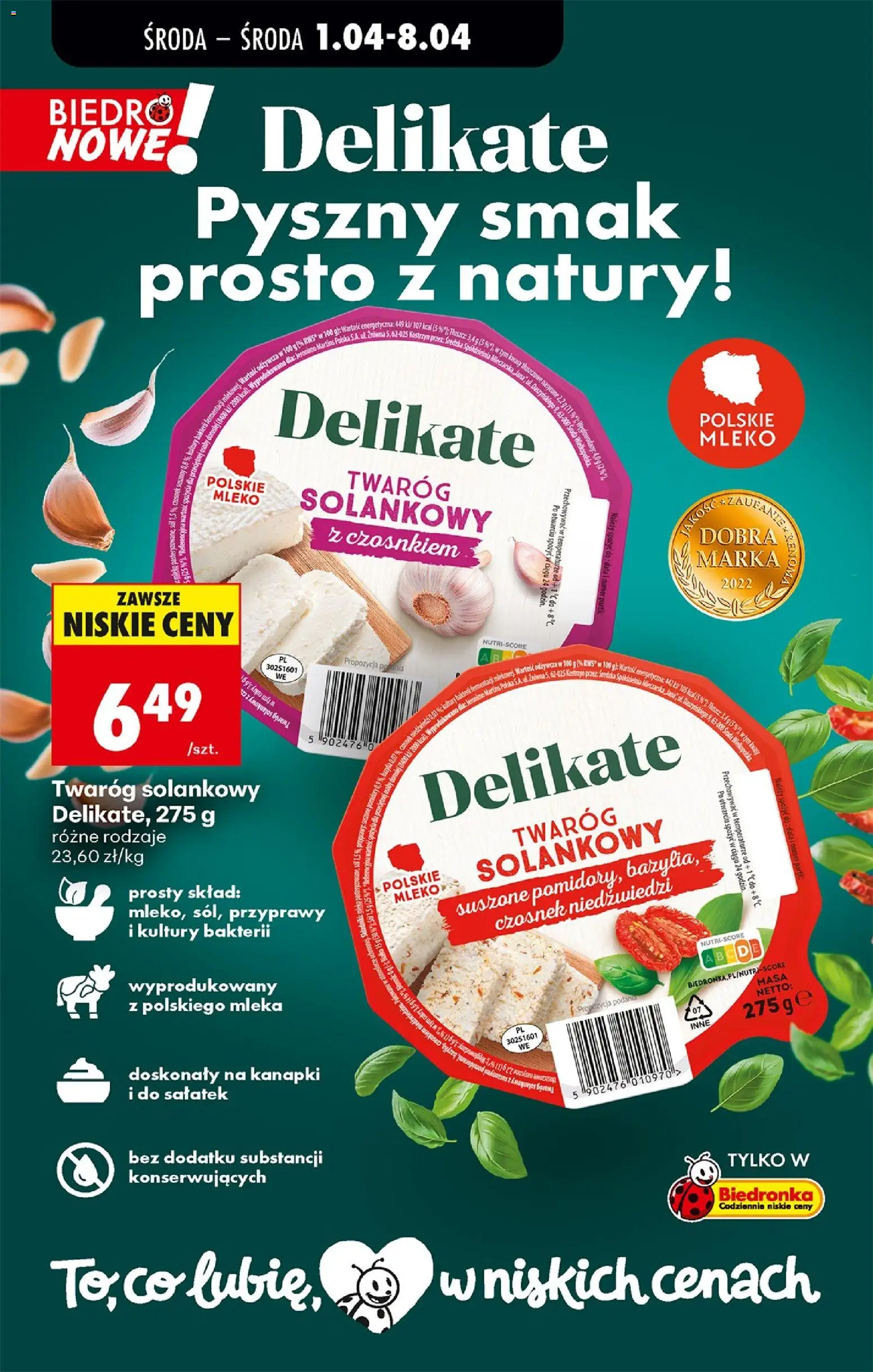 Biedronka gazetka od środy od 01.04.2026 | Strona: 48 | Produkty: Czosnek niedźwiedzi, Mleka, Mleko, Twaróg