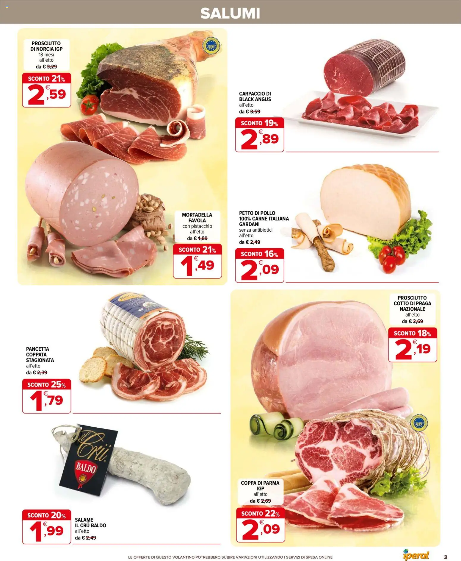 Volantino Iperal del 08.04.2026 | Pagina: 3 | Prodotti: Salame, Pancetta, Prosciutto, Mortadella