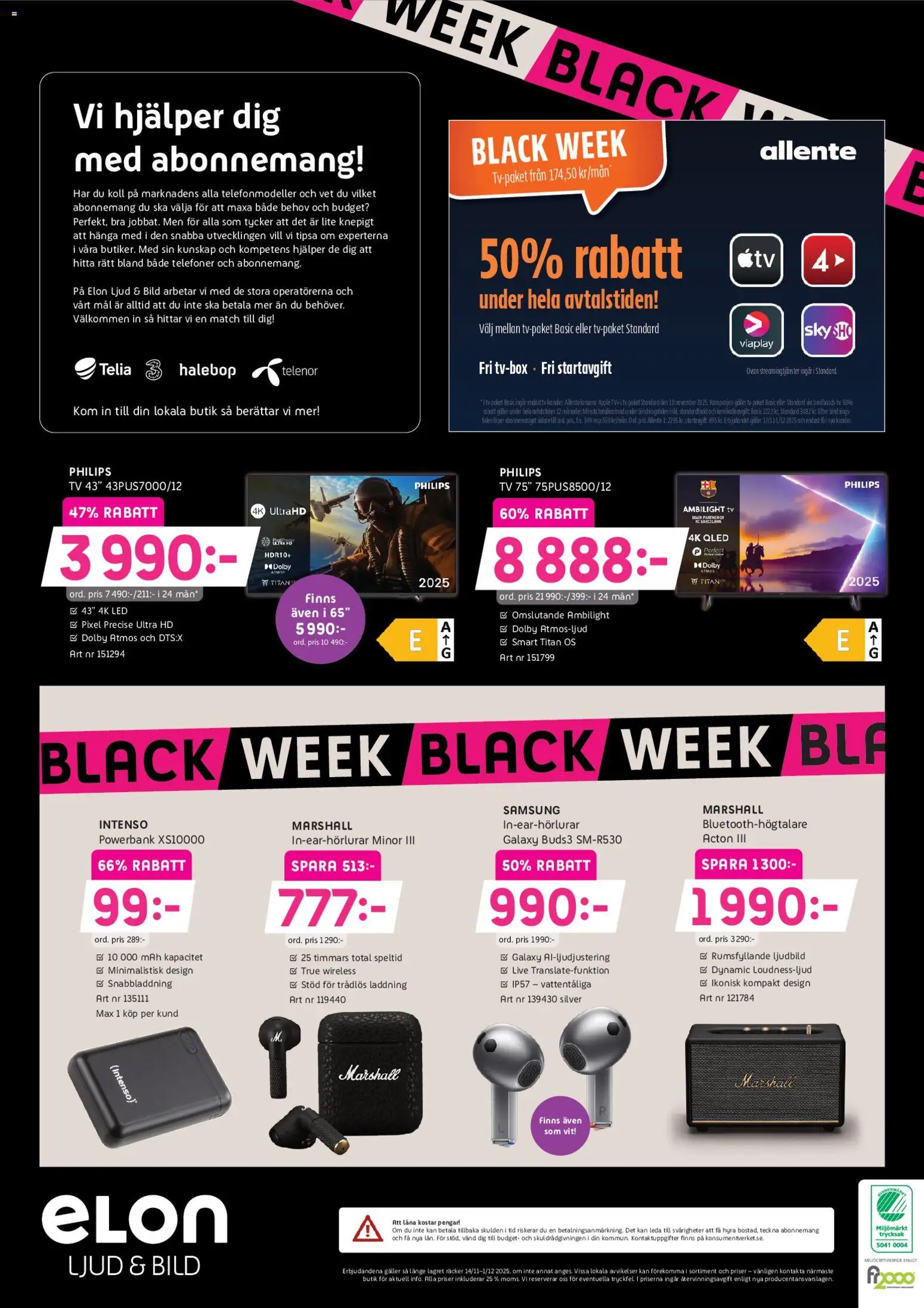 Elon reklamblad aktuell från 14.11.2025 | Sida: 8 | Produkter: Galler, Äpple, Tv, Powerbank