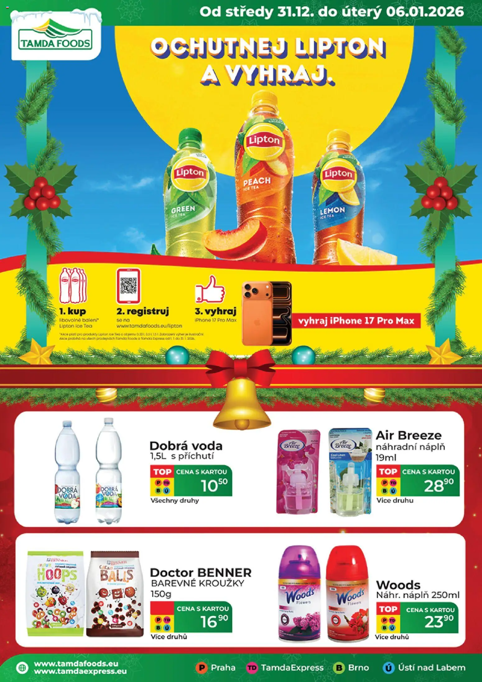 Tamda Foods leták od 31.12.2025 | Strana: 1 | Produkty: Dobrá voda, Voda, Iphone, Ice tea