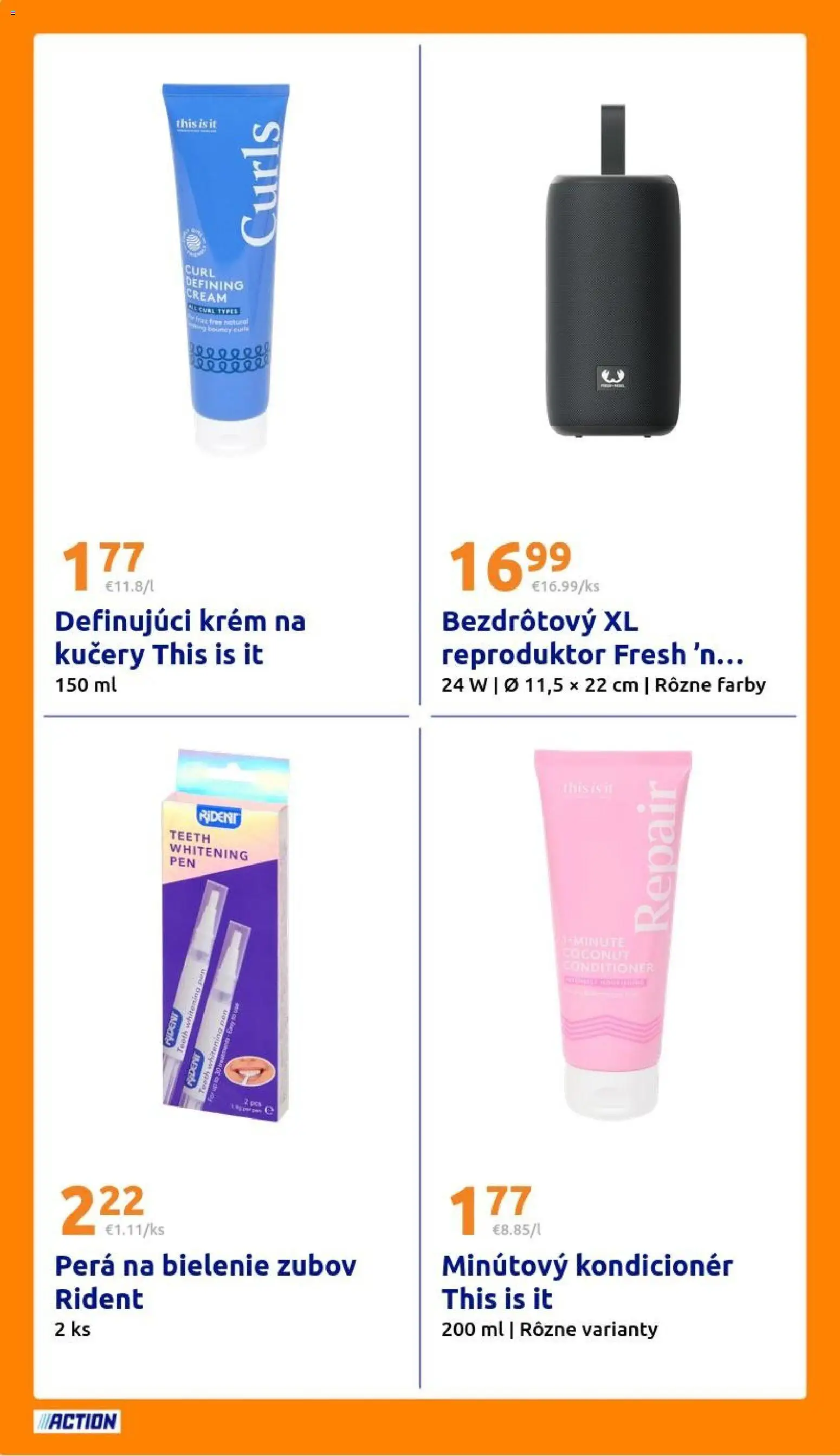 Nové Action akcie – leták je platný od 25.03.2026 | Strana: 24 | Produkty: Kondicionér, Krém, Reproduktor