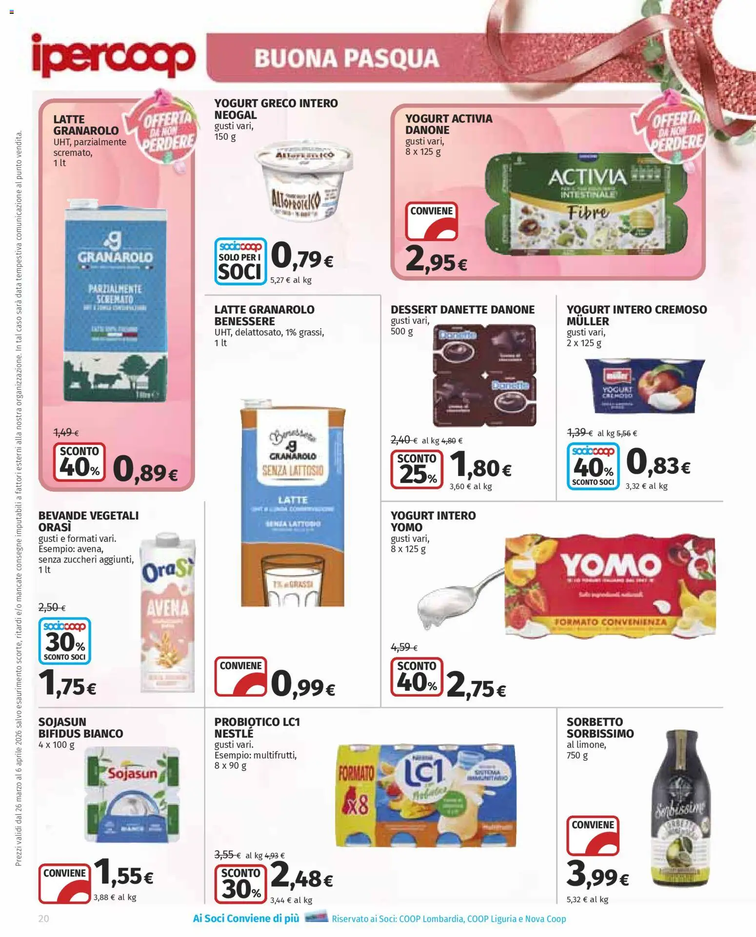 Volantino Ipercoop del 26.03.2026 | Pagina: 20 | Prodotti: Yogurt greco, Yogurt, Sorbetto, Data
