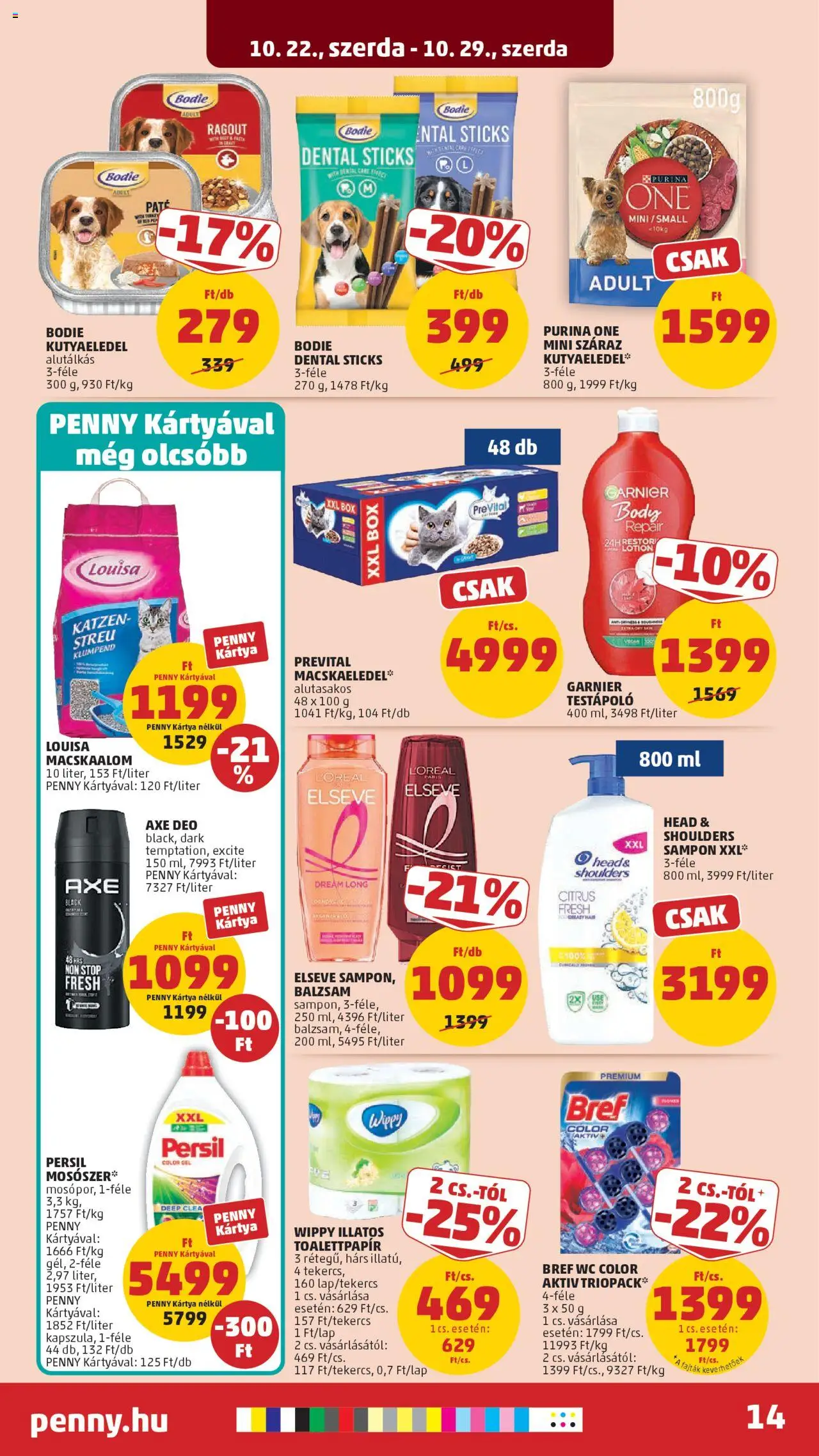 PENNY akciós ujság - amely érvényes a következő dátumtól: 22.10.2025 | Oldal: 18 | Termékek: Macskaalom, Persil, Kutyaeledel, Sampon