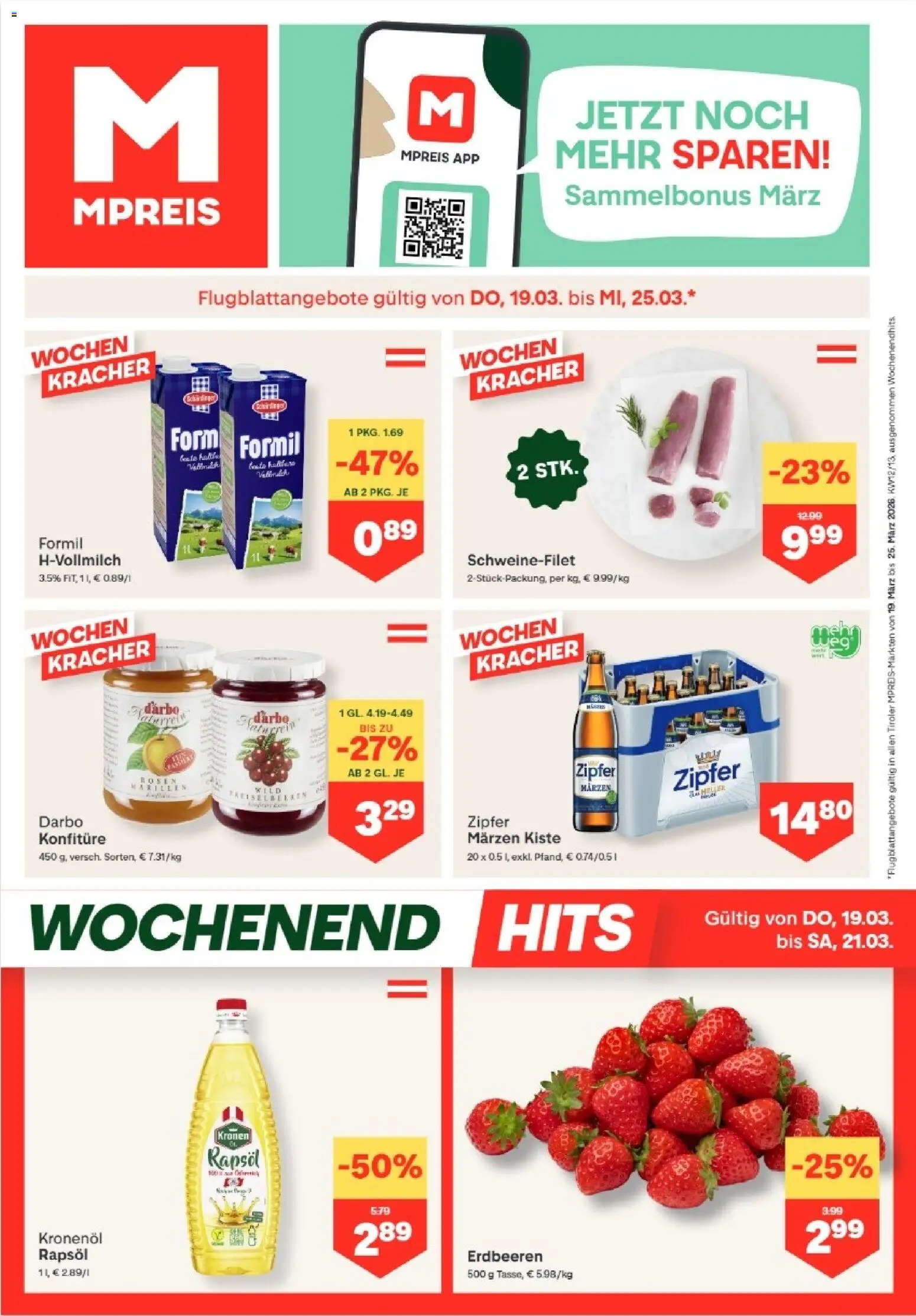 MPREIS Absam gültig ab 19.03.2026 | Seite: 1 | Produkte: Erdbeeren
