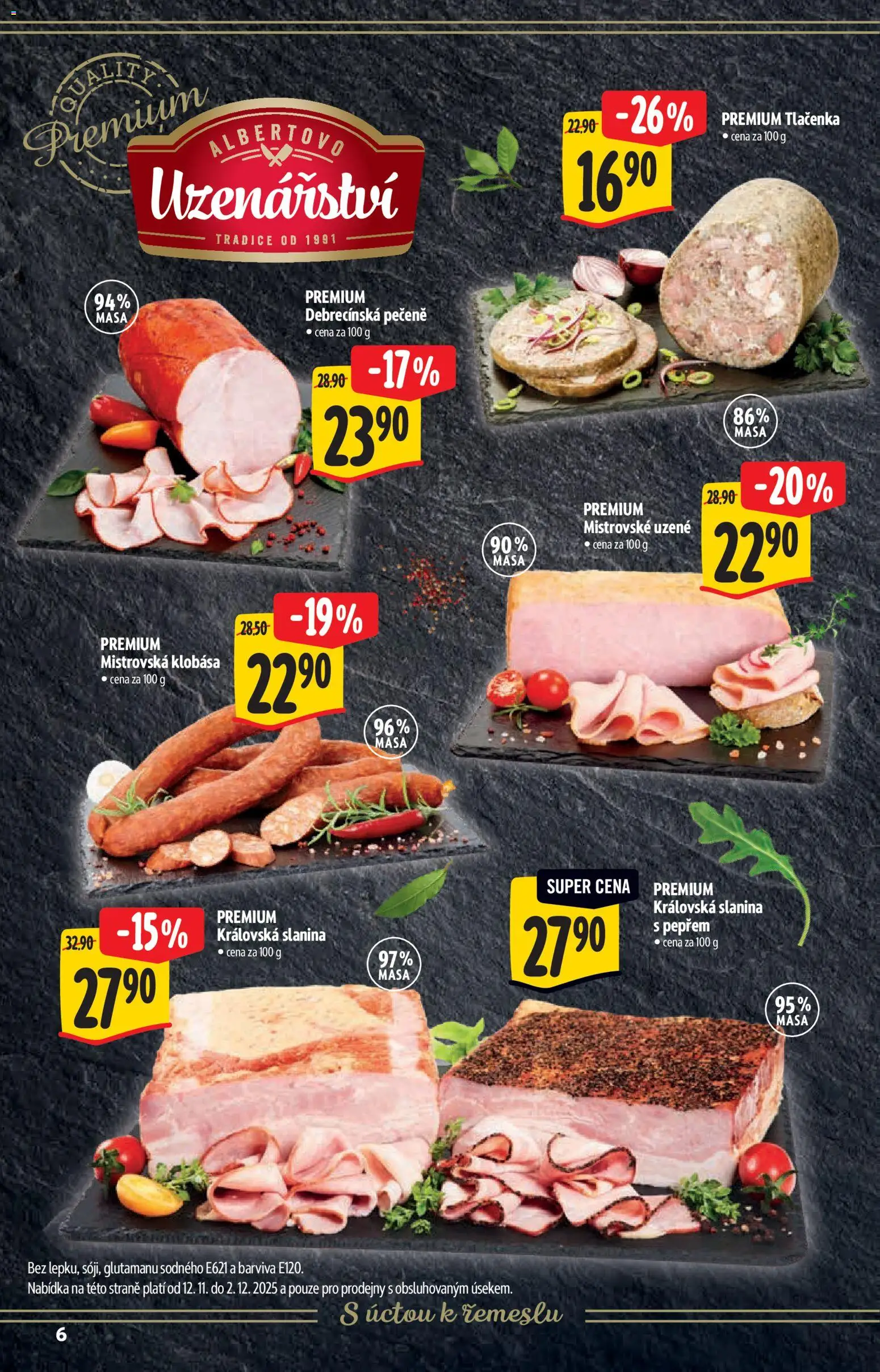 Albert katalog - Supermarket od 12.11.2025 | Strana: 6 | Produkty: Klobása, Tlačenka, Slanina