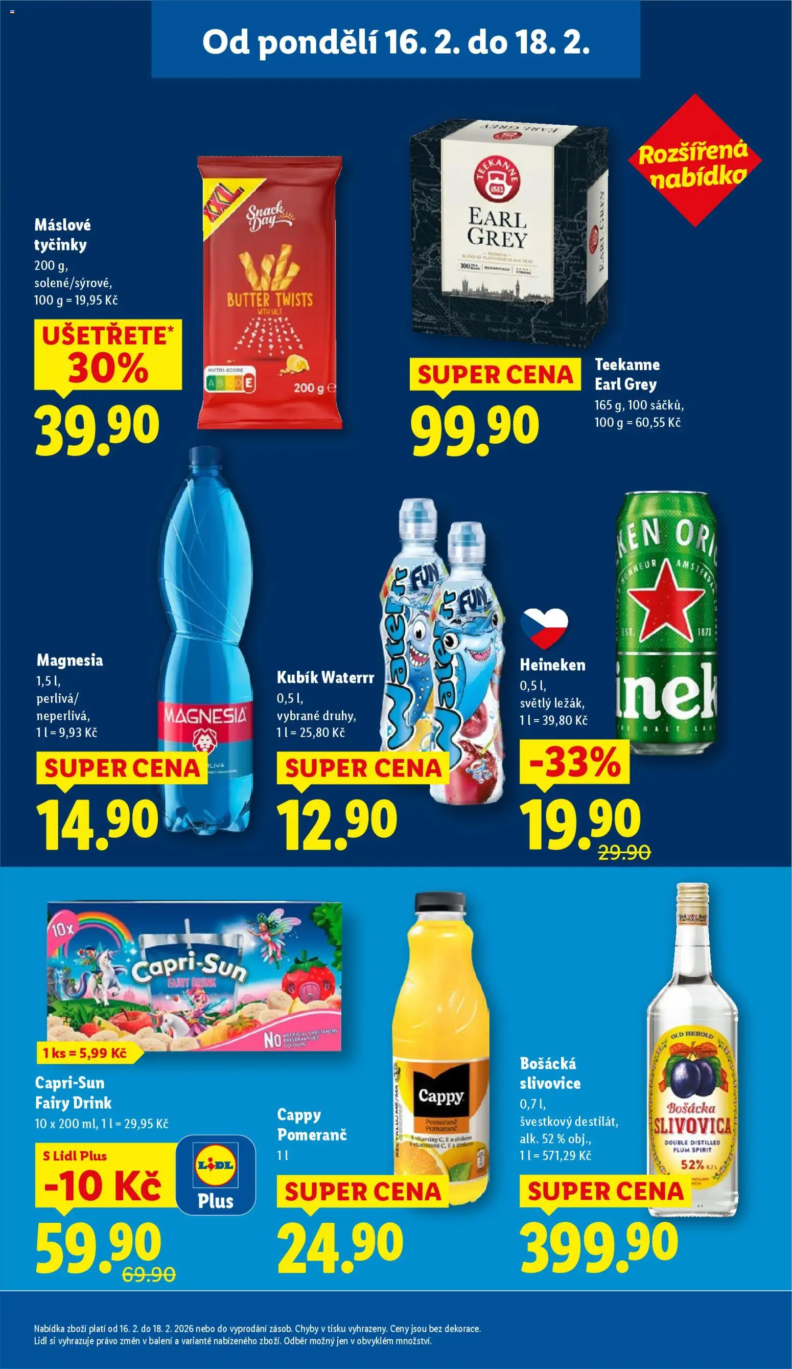 Lidl leták od 16.02.2026 | Strana: 25 | Produkty: Heineken, Teekanne, Slivovice, Kubík Waterrr