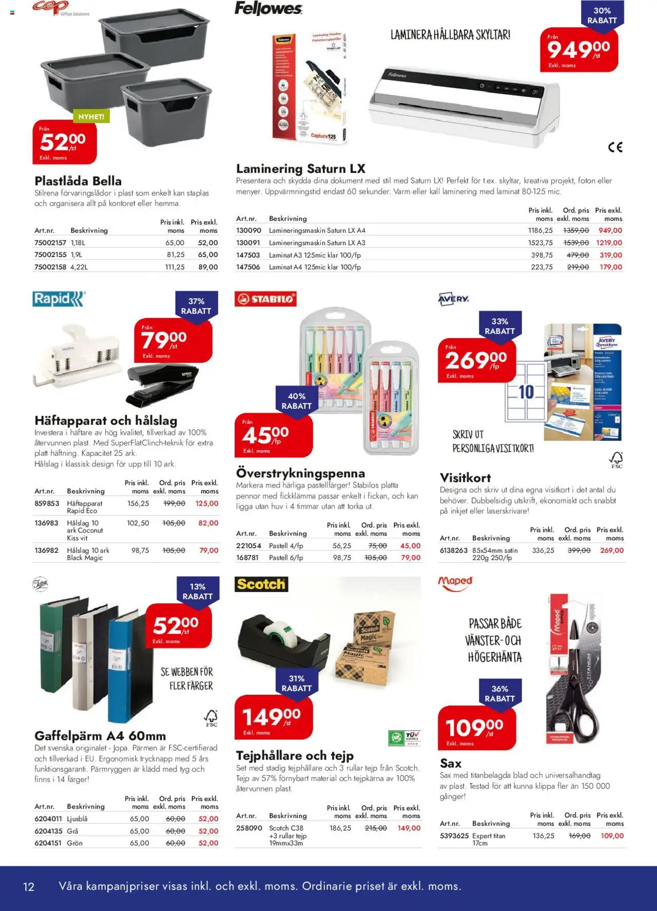 Lyreco reklamblad aktuell från 01.09.2025 | Sida: 12 | Produkter: Lamineringsmaskin, Sax, Set, Tejp