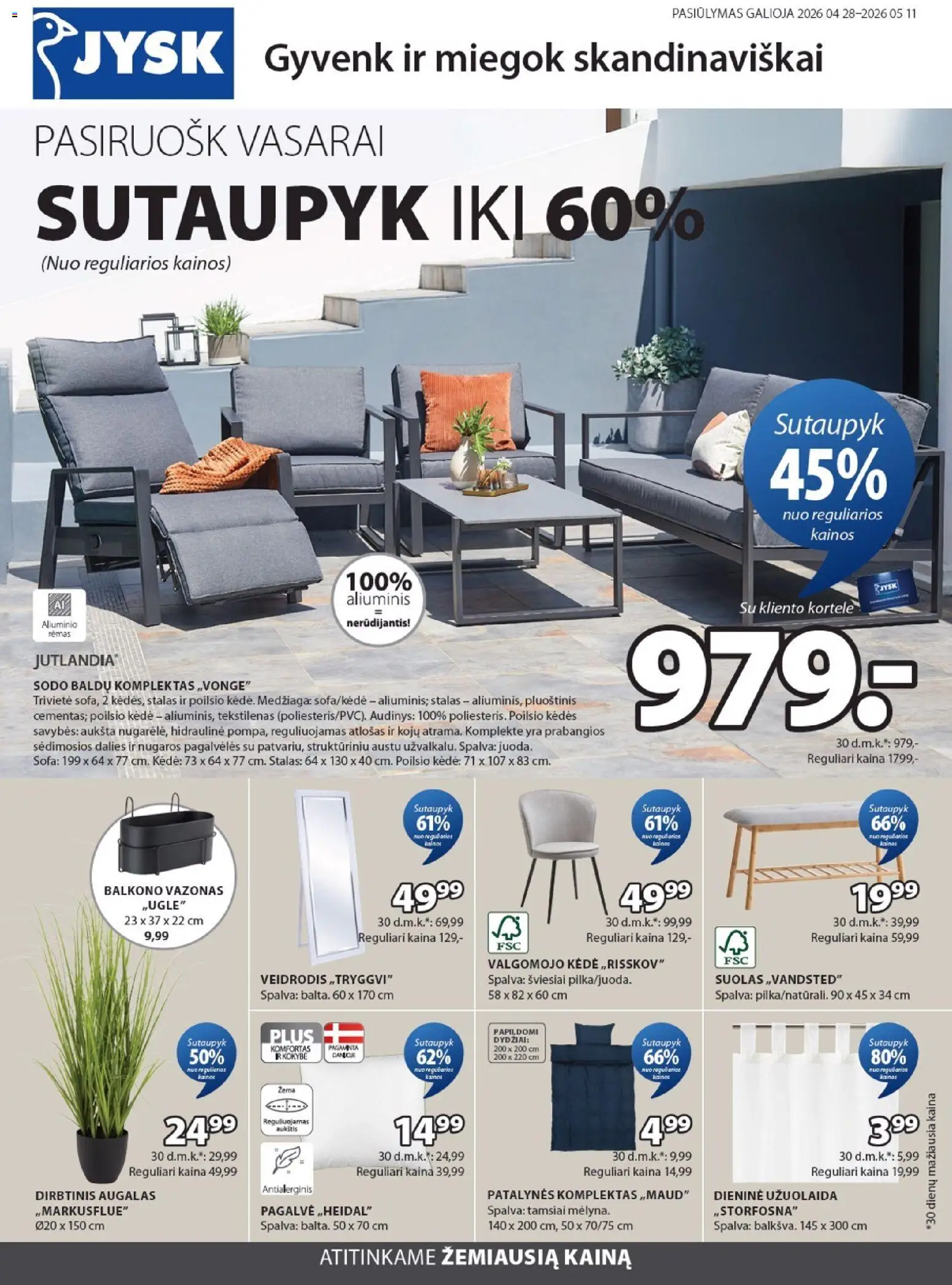JYSK akcijos nuo 28.04.2026 | Puslapis: 1 | Prekių: Sofa, Kėdė, Vazonas, Patalynės komplektas