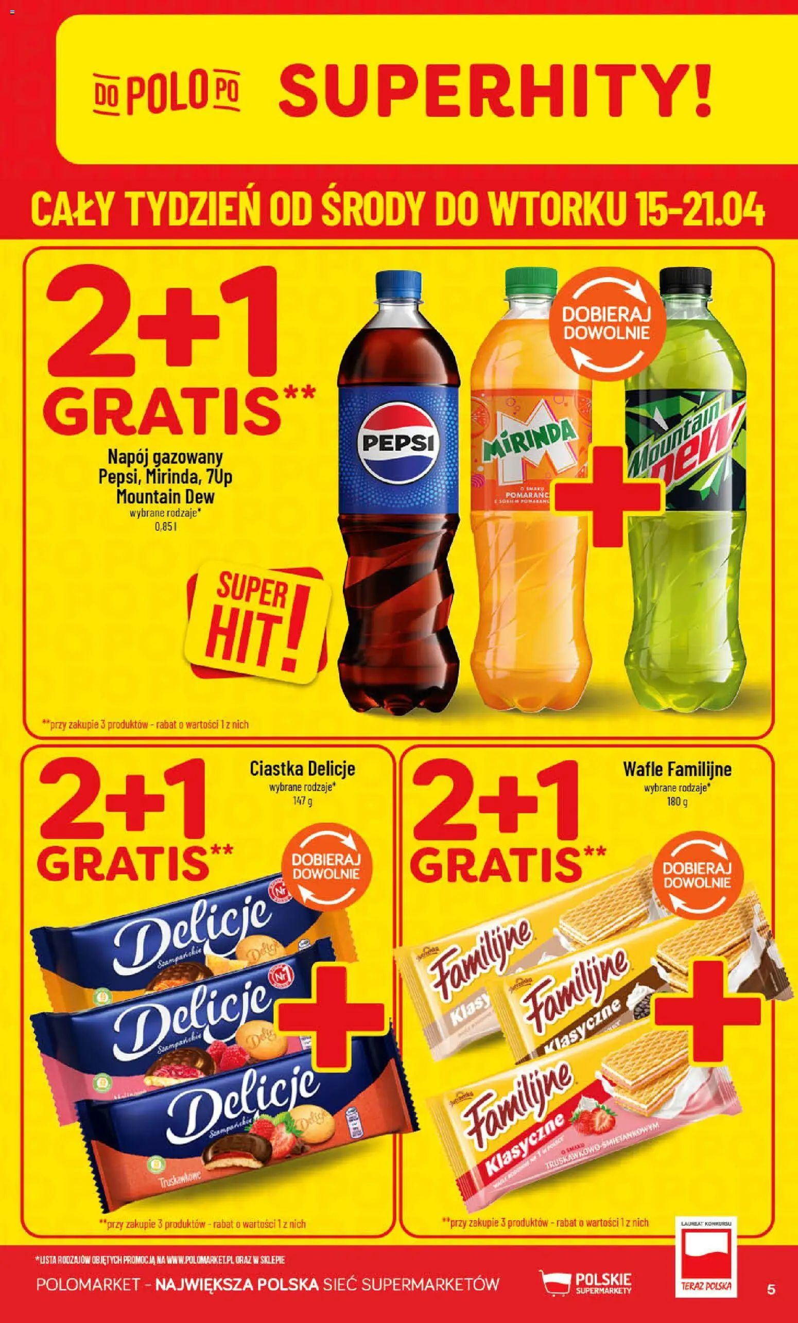 POLOmarket gazetka od 15.04.2026 | Strona: 5 | Produkty: Wafle, Pepsi, Ciastka