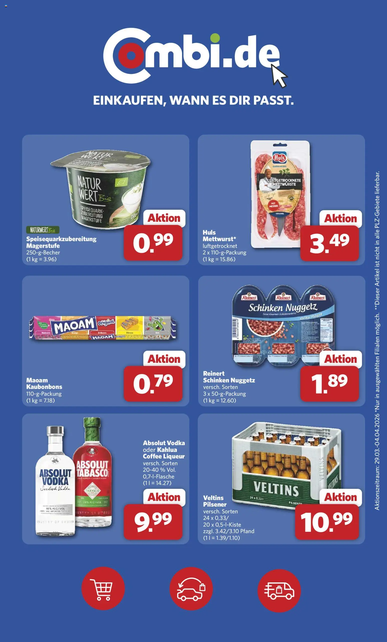 Combi Prospekt 	 – gültig ab 30.03.2026 | Seite: 33 | Produkte: Schinken, Vodka, Speisequark, Veltins