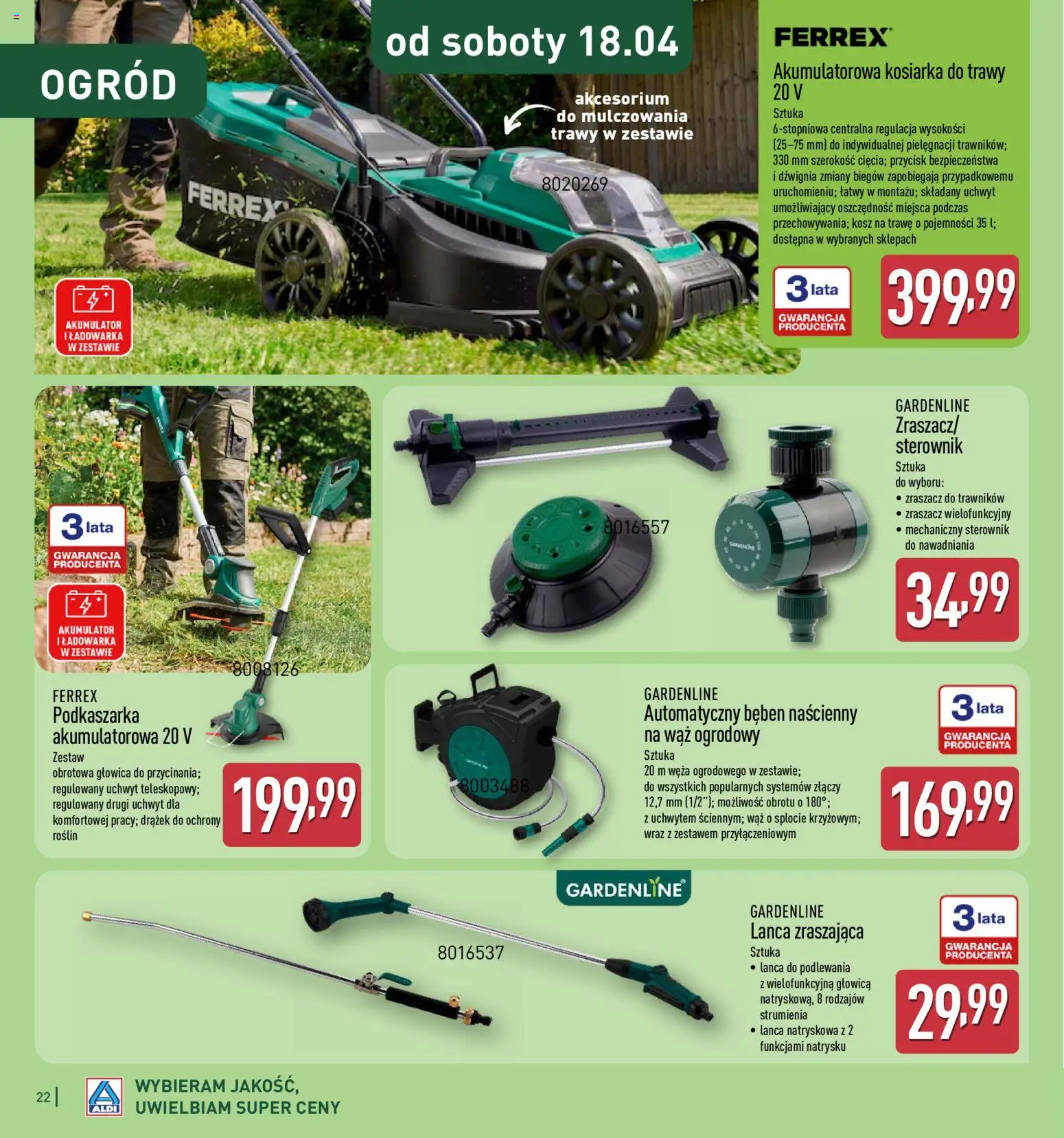 Aldi Gazetka - Katalog ogrodowy od 25.02.2026 | Strona: 22 | Produkty: Trawy, Ładowarka, Kosiarka, Kosz