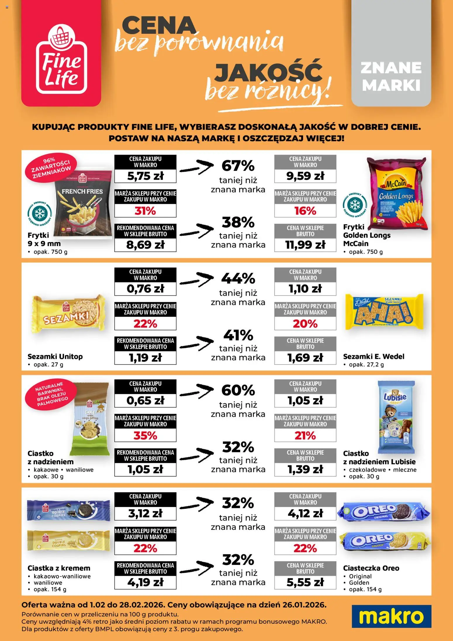 Makro Gazetka - Fine Life od 01.02.2026 | Strona: 4 | Produkty: Ciastka z kremem, Ciastka, Frytki, Ciasteczka