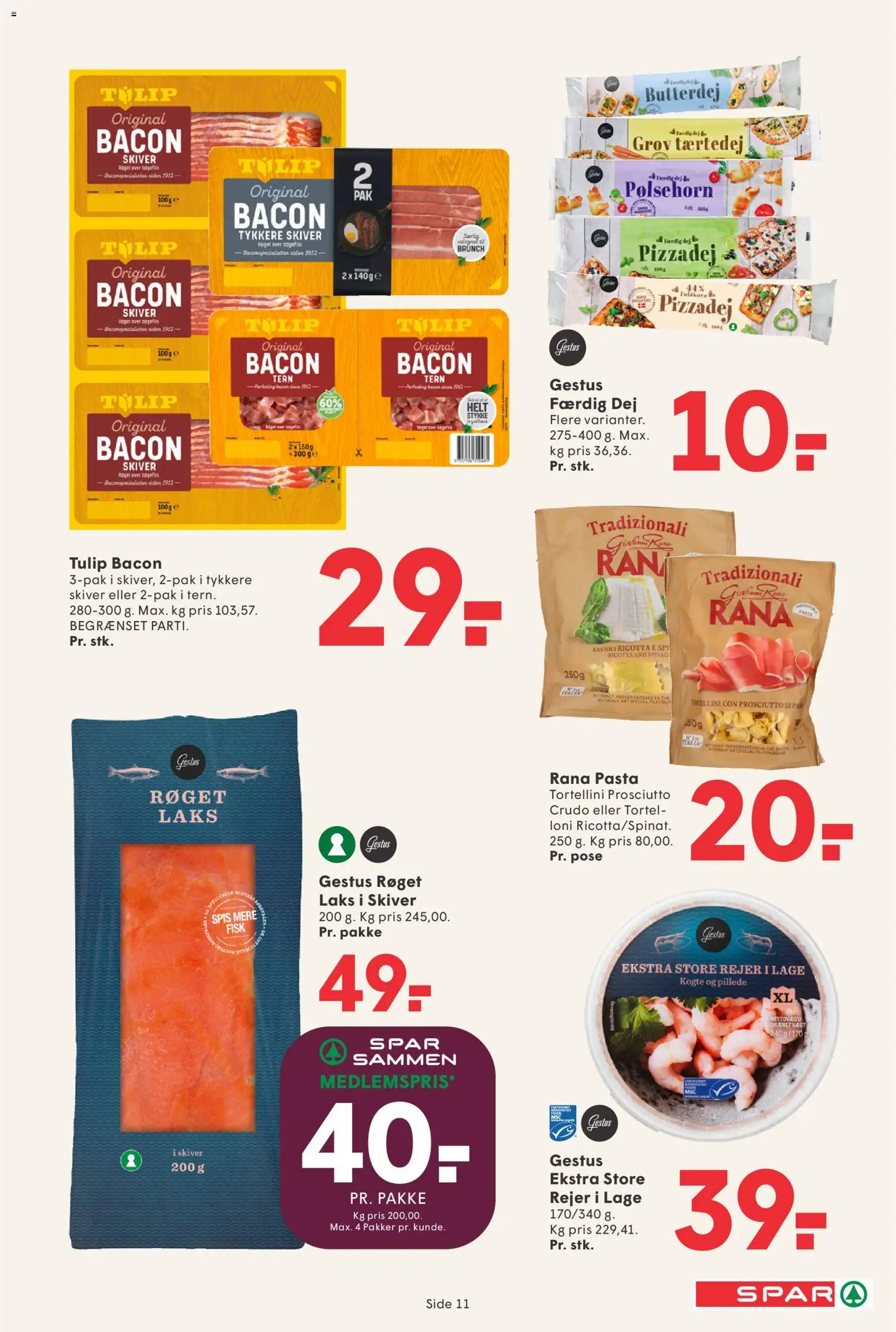 Spar tilbudsavis – gyldig fra 01.05.2026 | Side: 11 | Produkter: Fisk, Pasta, Pizzadej, Bacon