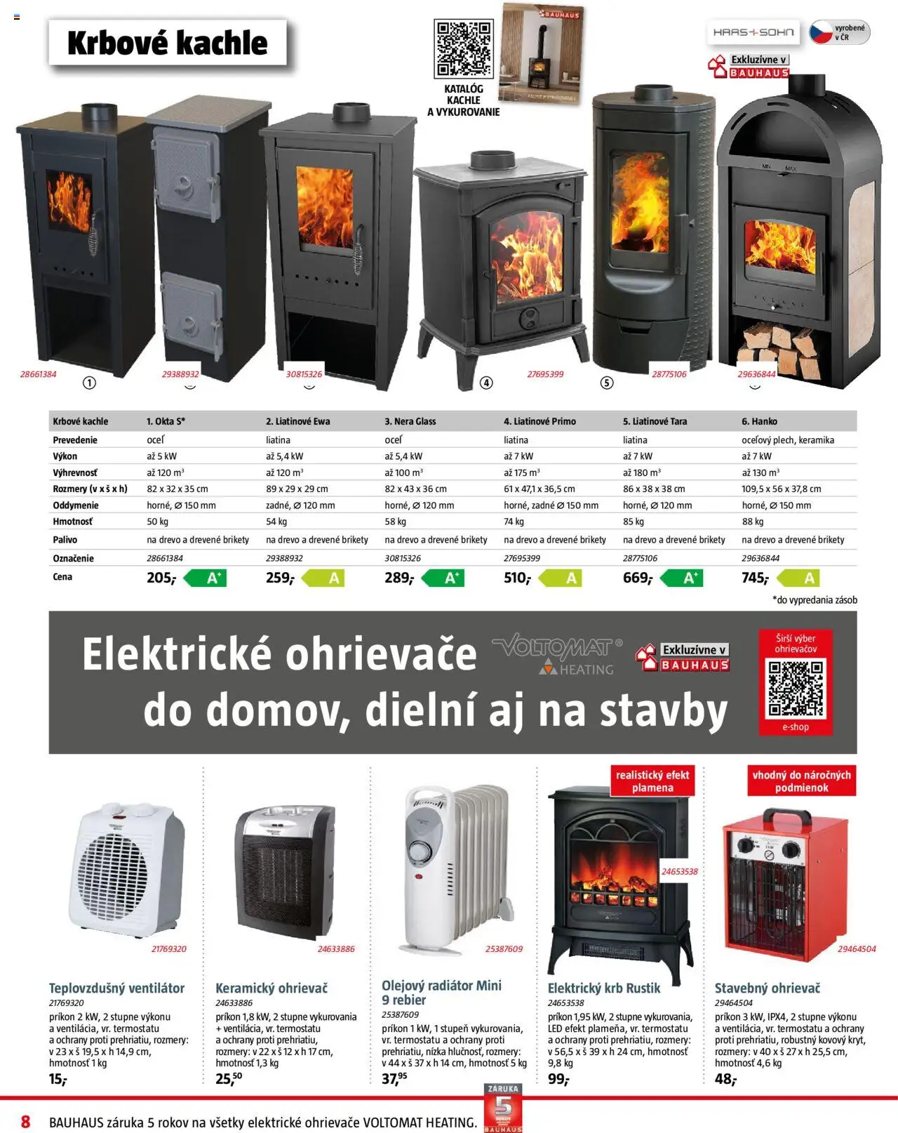 Nové Bauhaus akcie – leták je platný od 06.10.2025 | Strana: 8 | Produkty: Krbové kachle, Kachle, Teplovzdušný ventilátor, Ventilátor