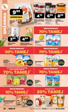 Pogląd oferty "Netto gazetka od poniedziałku spożywcza" - ważna od 23.03.2026 | Strona: 20 | Produkty: Czekolady, Soda oczyszczona, Dżem, Cukier trzcinowy