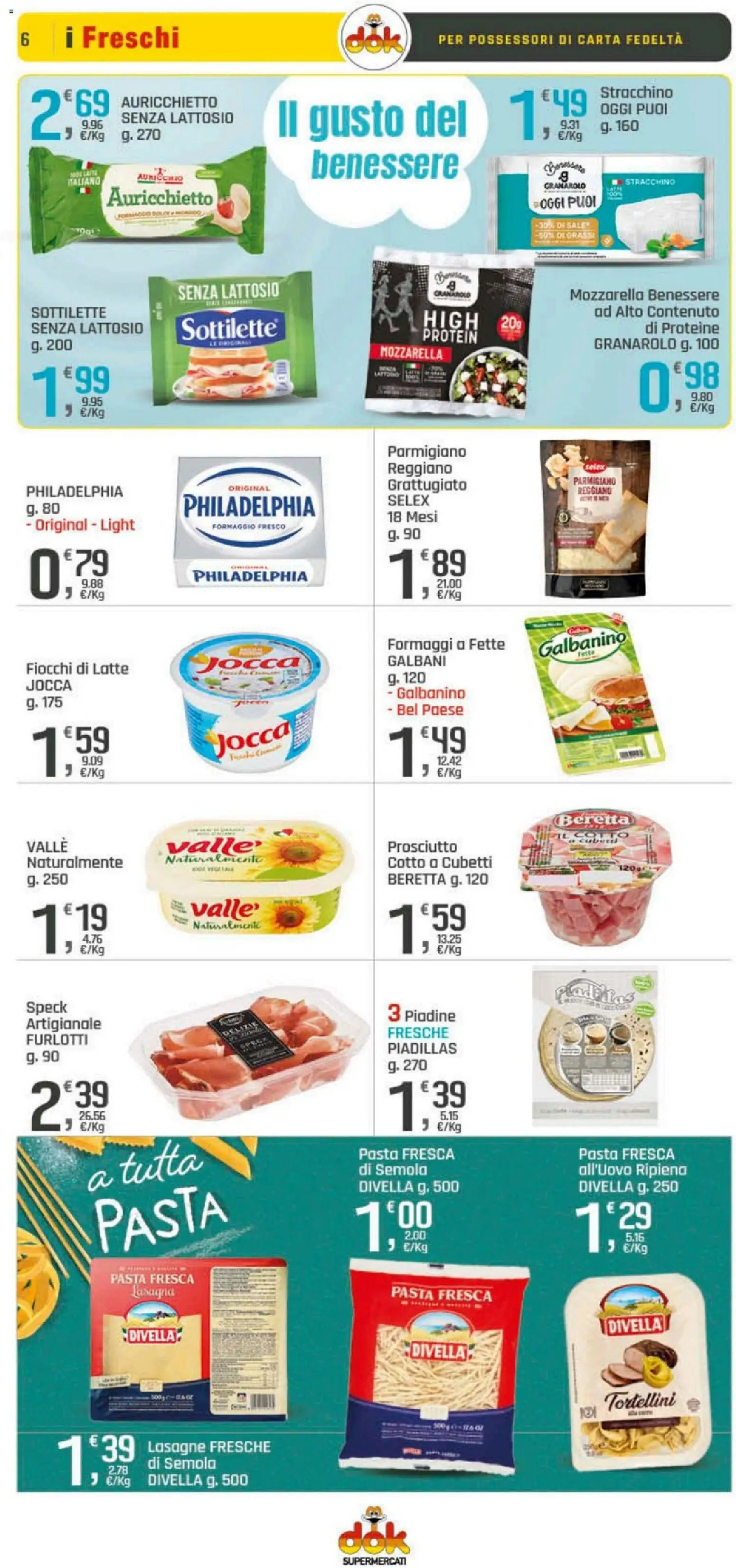 Volantino DOK del 10.04.2026 | Pagina: 6 | Prodotti: Speck, Fiocchi di latte, Sale, Pasta