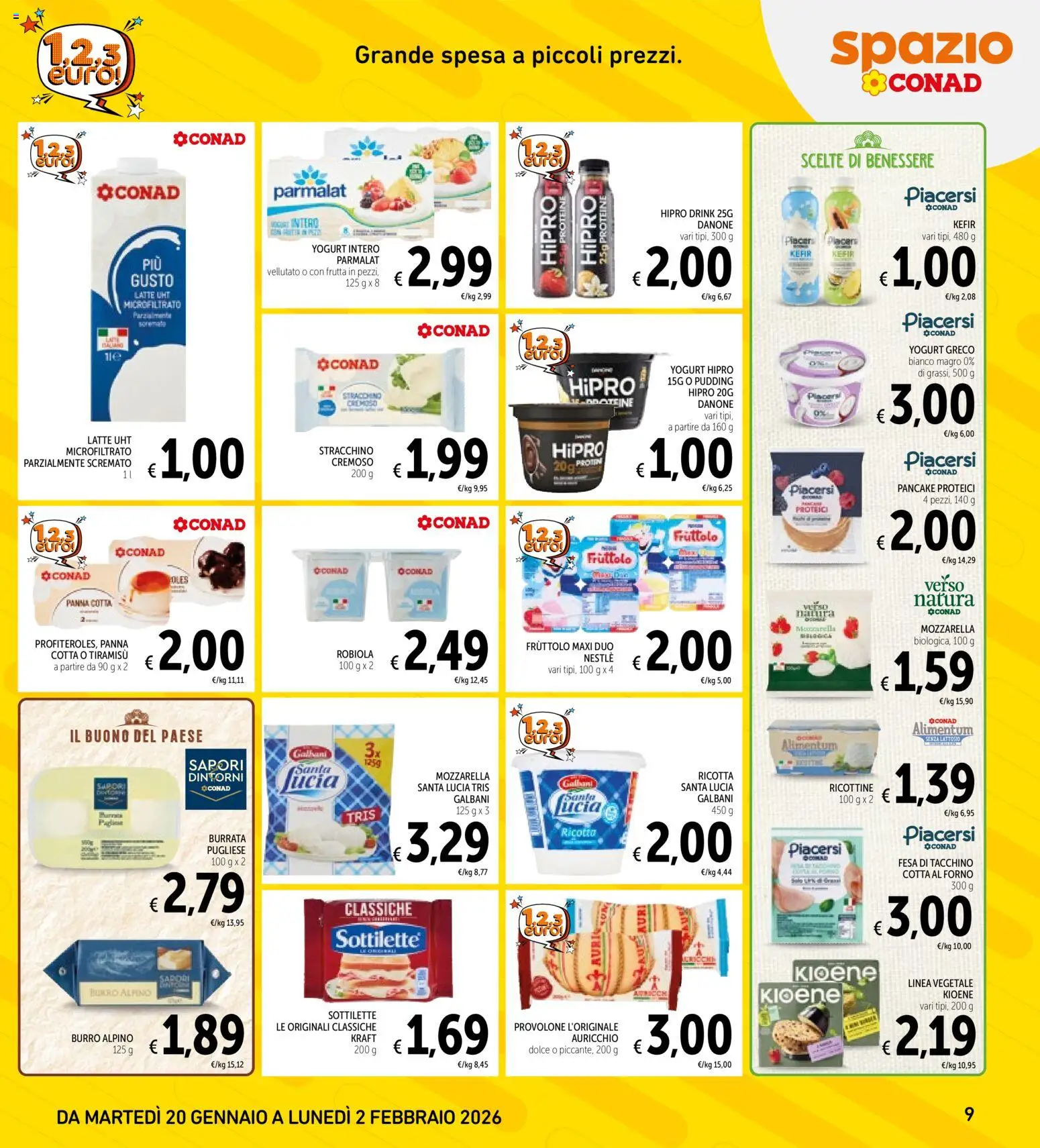 Volantino Spazio Conad del 20.01.2026 | Pagina: 9 | Prodotti: Mozzarella, Burro, Ricotta, Burrata