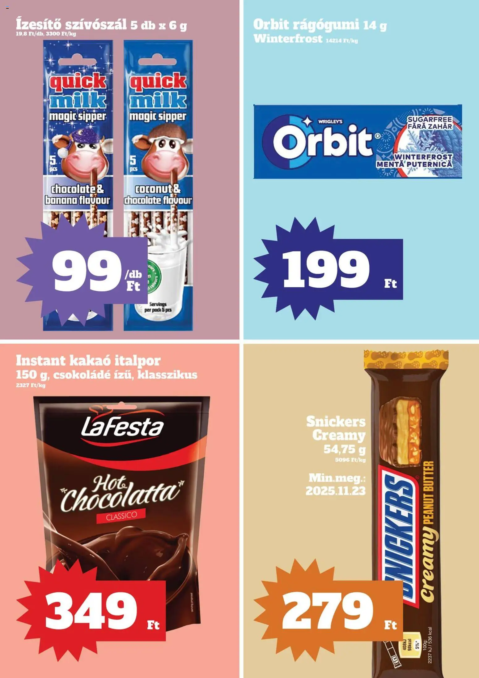 Family Diszkont akciós ujság - amely érvényes a következő dátumtól: 06.11.2025 | Oldal: 5 | Termékek: Rágógumi, Snickers, Csokoládé, Italpor