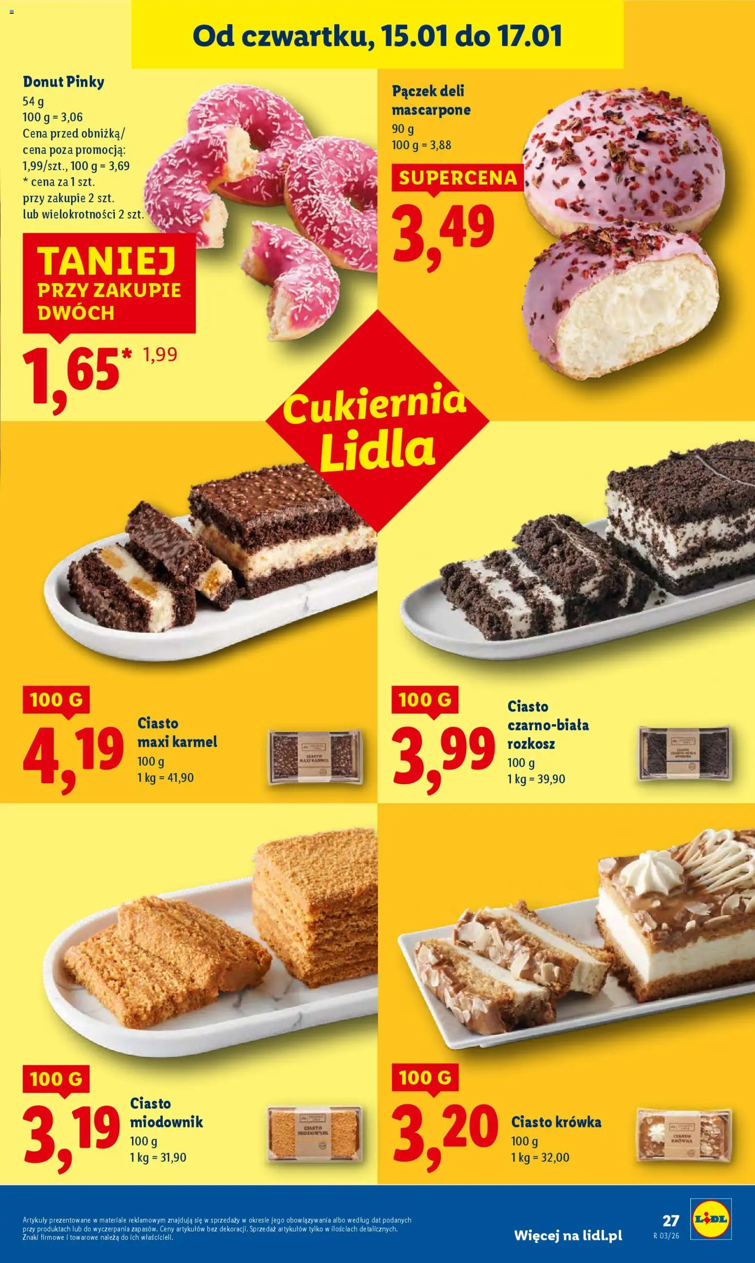 Lidl Gazetka od 15.01.2026 | Strona: 27 | Produkty: Ciasto krówka, Krowka, Donut, Mascarpone