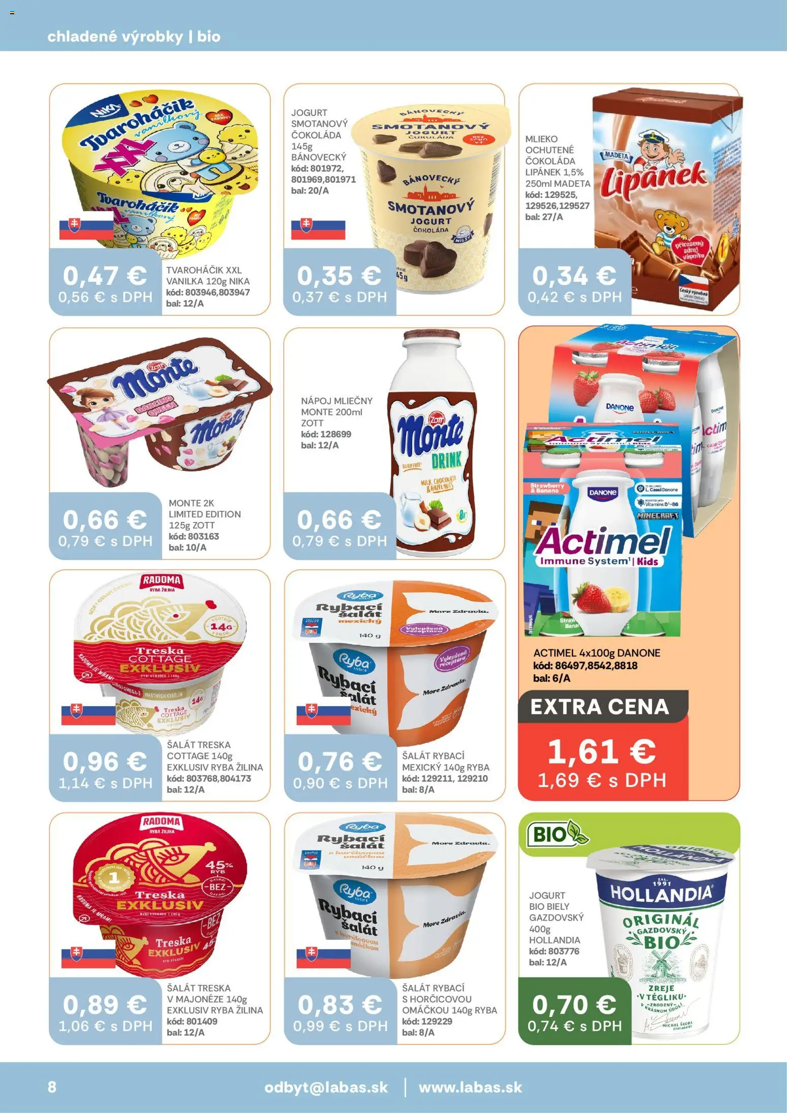 Nové Labaš akcie – leták je platný od 10.04.2026 | Strana: 8 | Produkty: Jogurt, Čokoláda, Ryba, Actimel