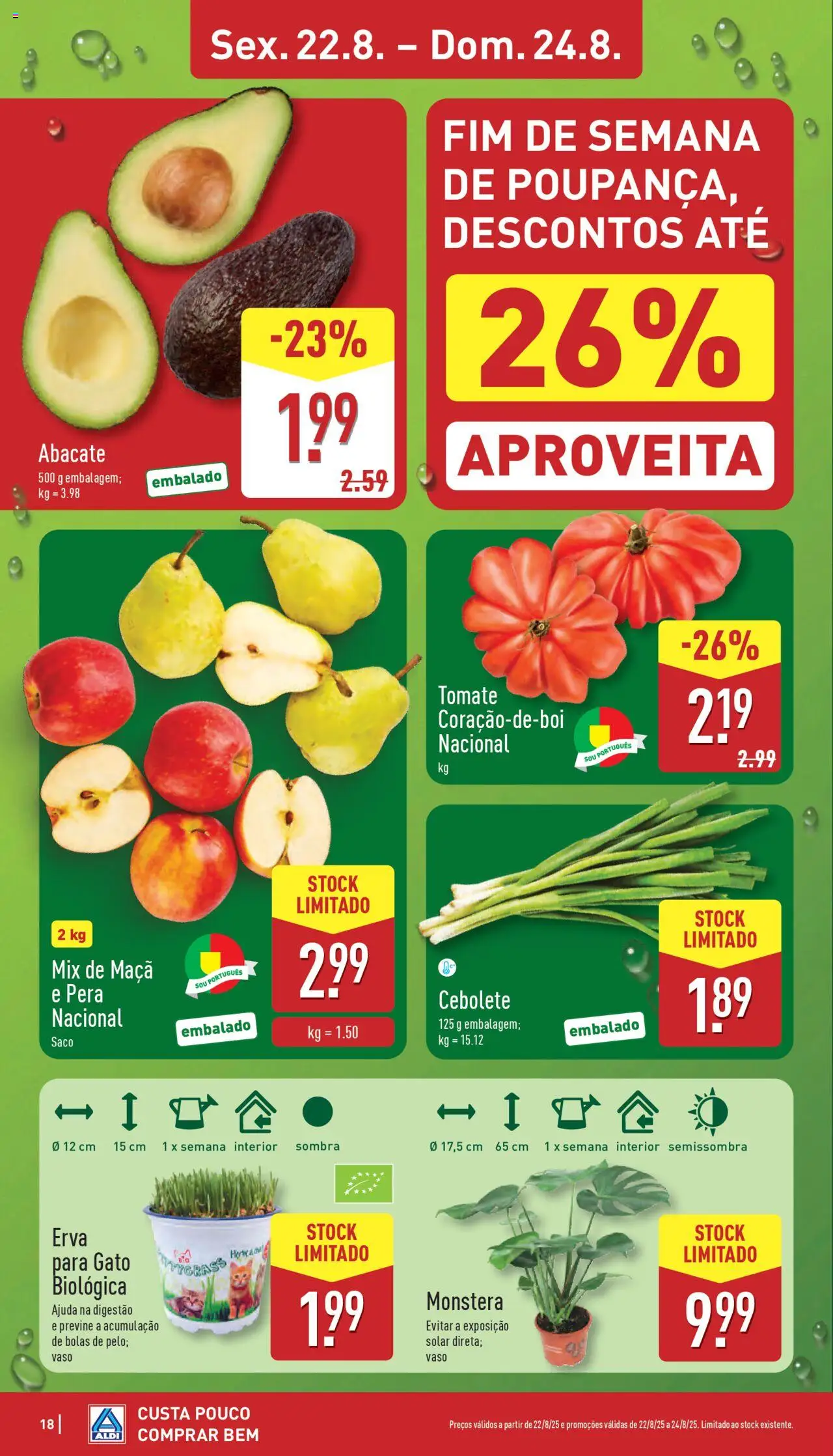 Aldi folheto │ válido de 18.08.2025 | Página: 18 | Produtos: Maça, Vaso, Abacate, Tomate