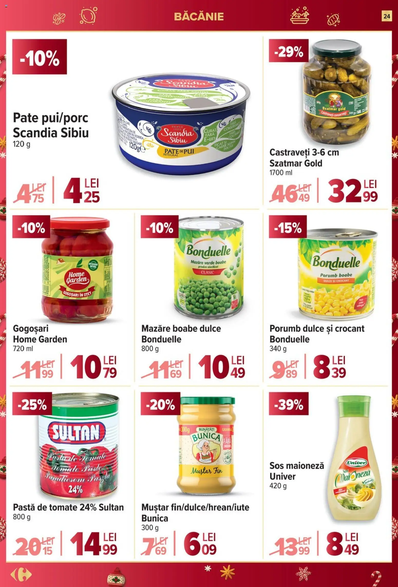 Noul catalog Carrefour – valabil de la 27.12.2025 | Pagină: 24 | Produse: Pate, Pastă de tomate, Porumb, Maioneză
