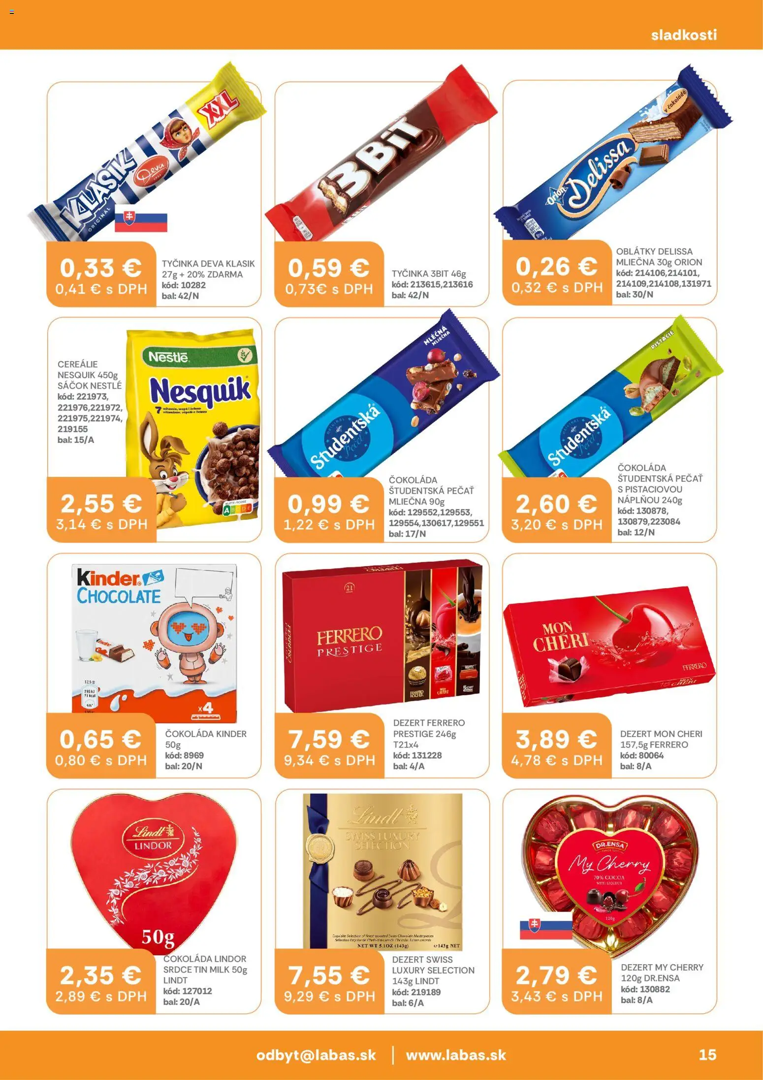 Nové Labaš akcie – leták je platný od 13.02.2026 | Strana: 15 | Produkty: Kinder, Mon Chéri, Cereálie, Študentská pečať