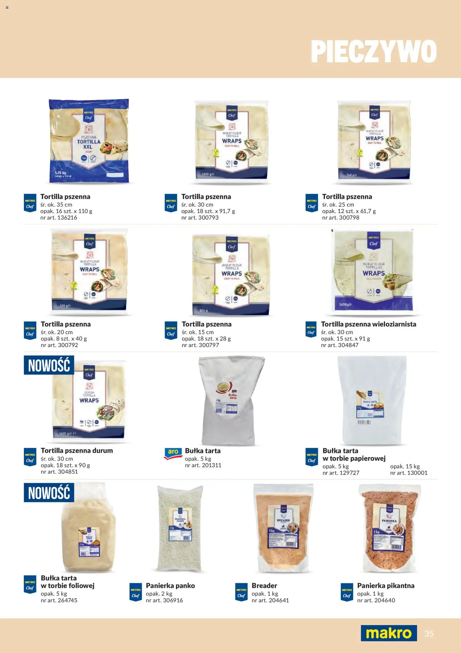 Makro gazetka - Produktów marek własnych dla profesjonalnej Gastronomii od 01.03.2026 | Strona: 35 | Produkty: Pieczywo, Bułka tarta, Tortilla, Panierka panko