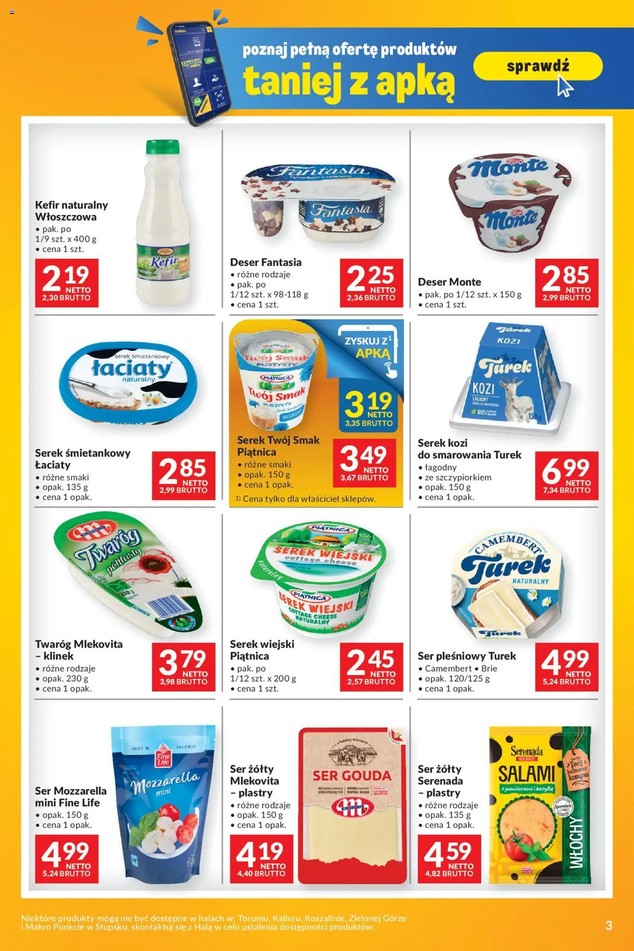 Makro Gazetka - Mega oferty dla Twojego Sklepu od 22.07.2025 | Strona: 3 | Produkty: Ser pleśniowy, Kefir naturalny, Mozzarella, Ser gouda