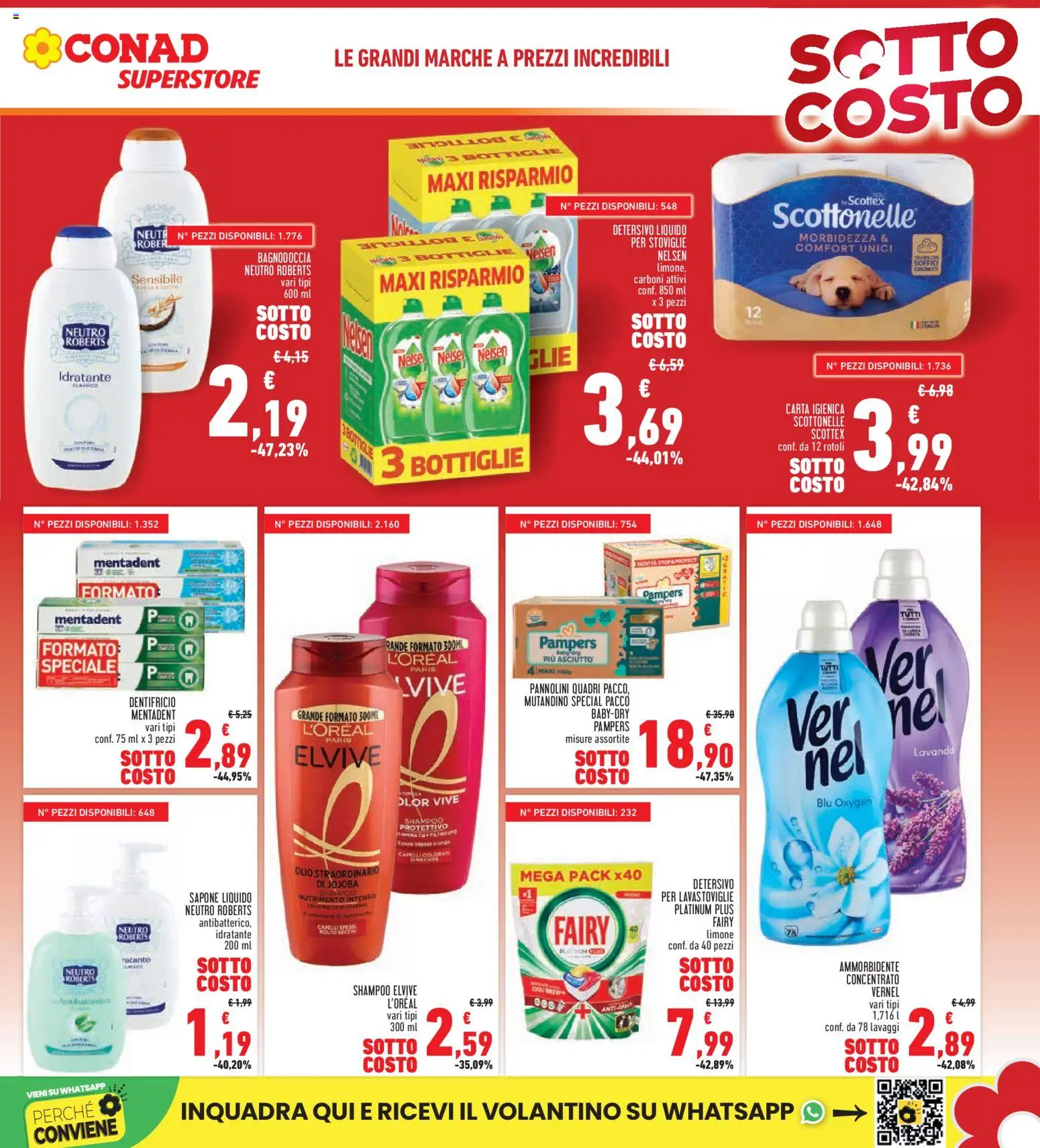 Volantino Conad del 29.01.2026 | Pagina: 5 | Prodotti: Shampoo, Pannolini, Ammorbidente, Detersivo per lavastoviglie