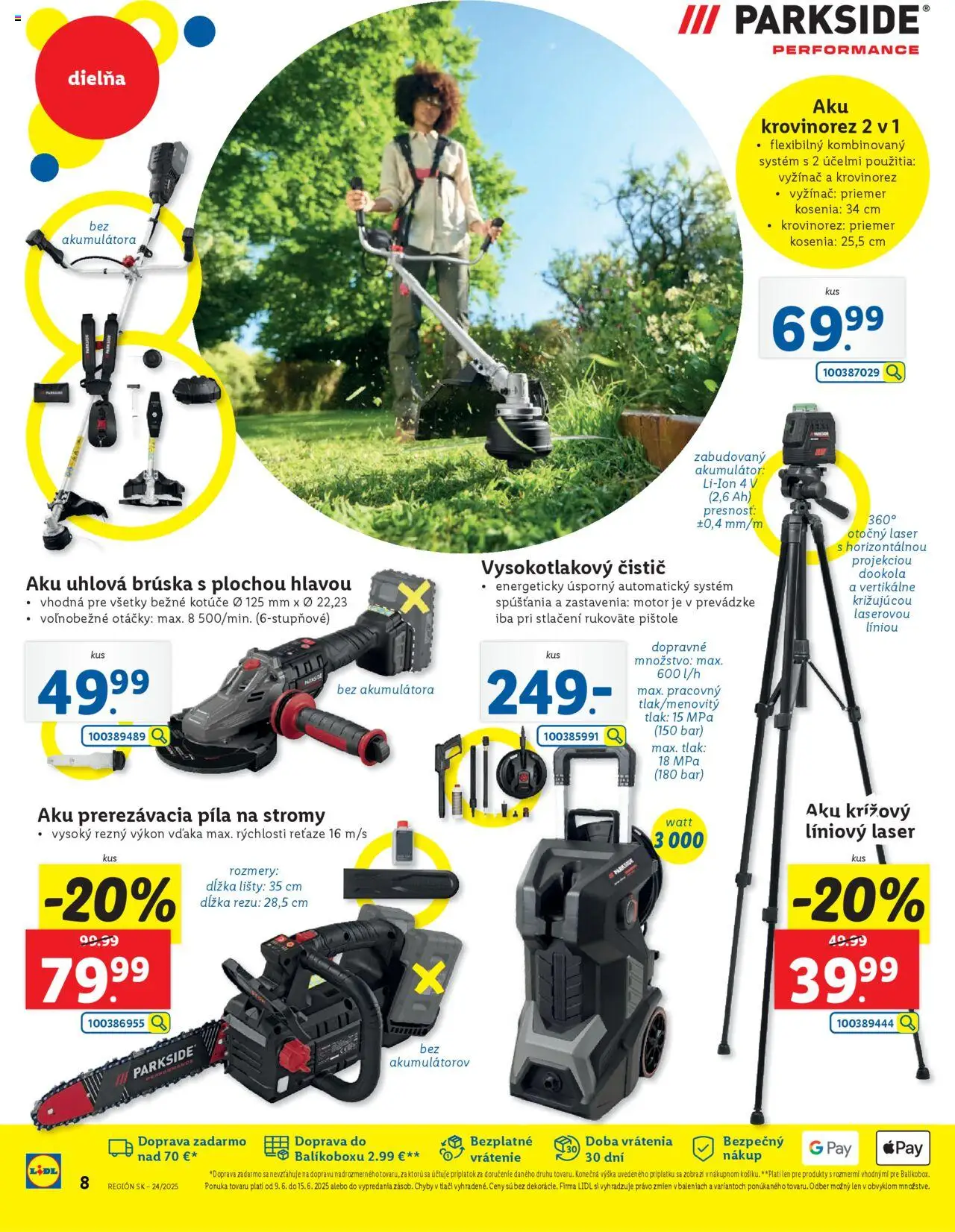 Lidl online magazín │ platný od 09.06.2025 | Strana: 8 | Produkty: Aku krovinorez, Krovinorez, Laser, Píla
