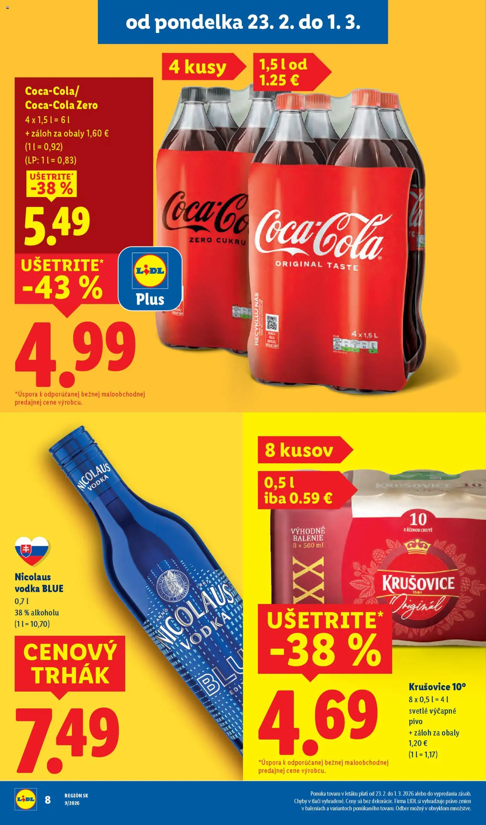 Nové Lidl akcie – leták je platný od 26.02.2026 | Strana: 8 | Produkty: Pivo, Krušovice, Vodka, Nicolaus vodka