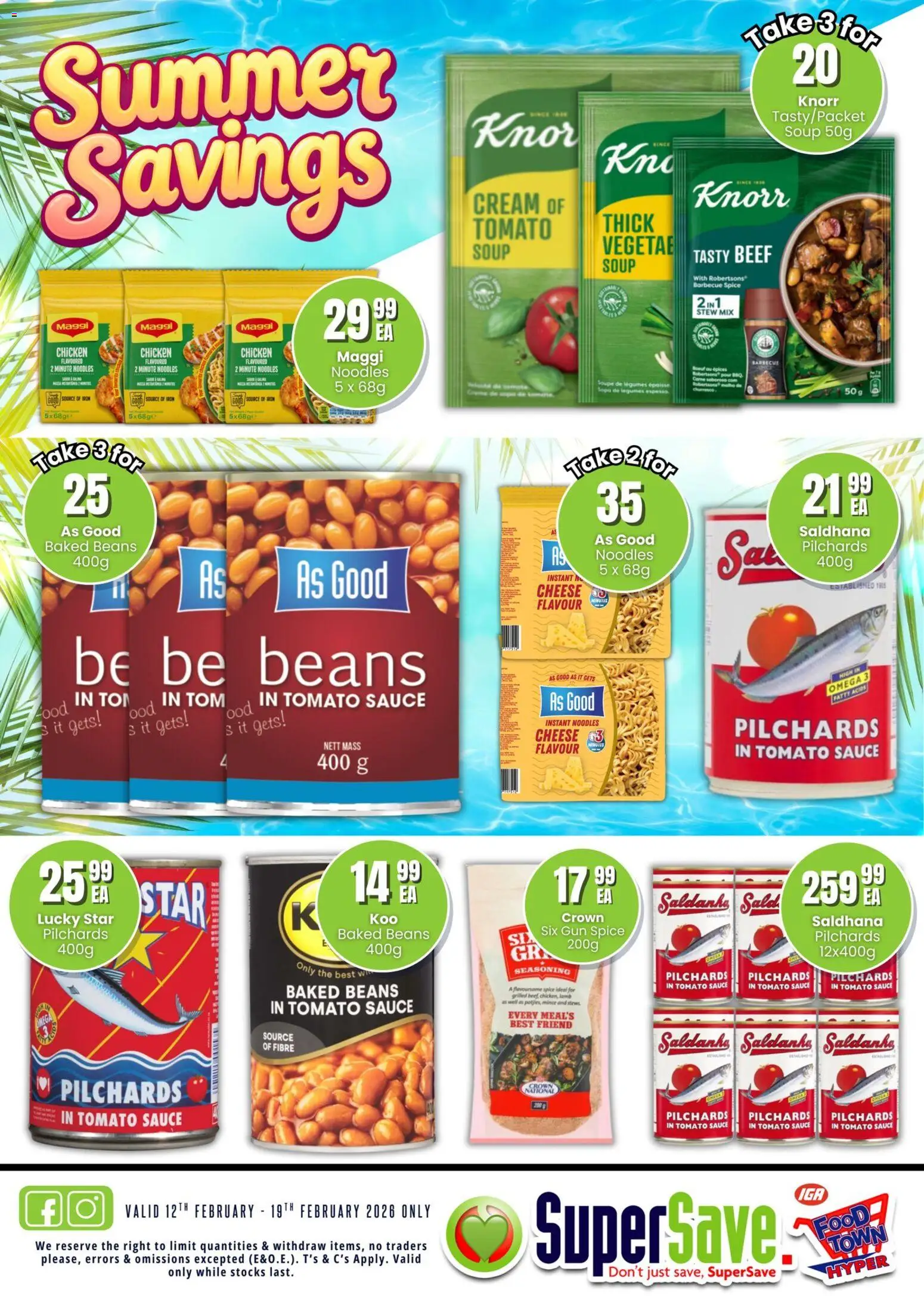 New Super Save catalogue – valid from 12.02.2026 | Page: 10 | Products: Pilchards, Cheese, Chicken, Noodles