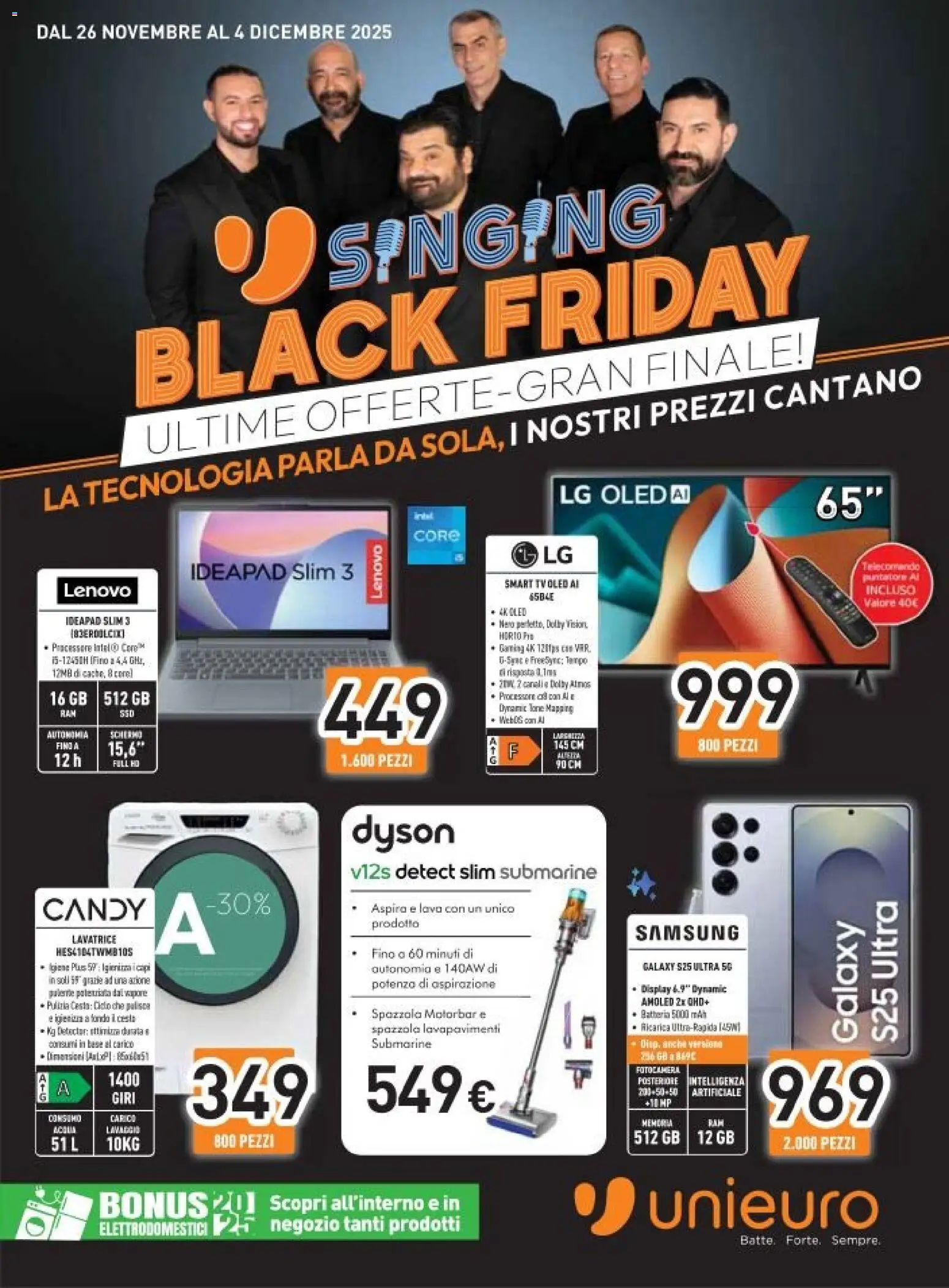 Volantino Unieuro del 26.11.2025 | Pagina: 1 | Prodotti: TV, Fotocamera, Batteria, Samsung