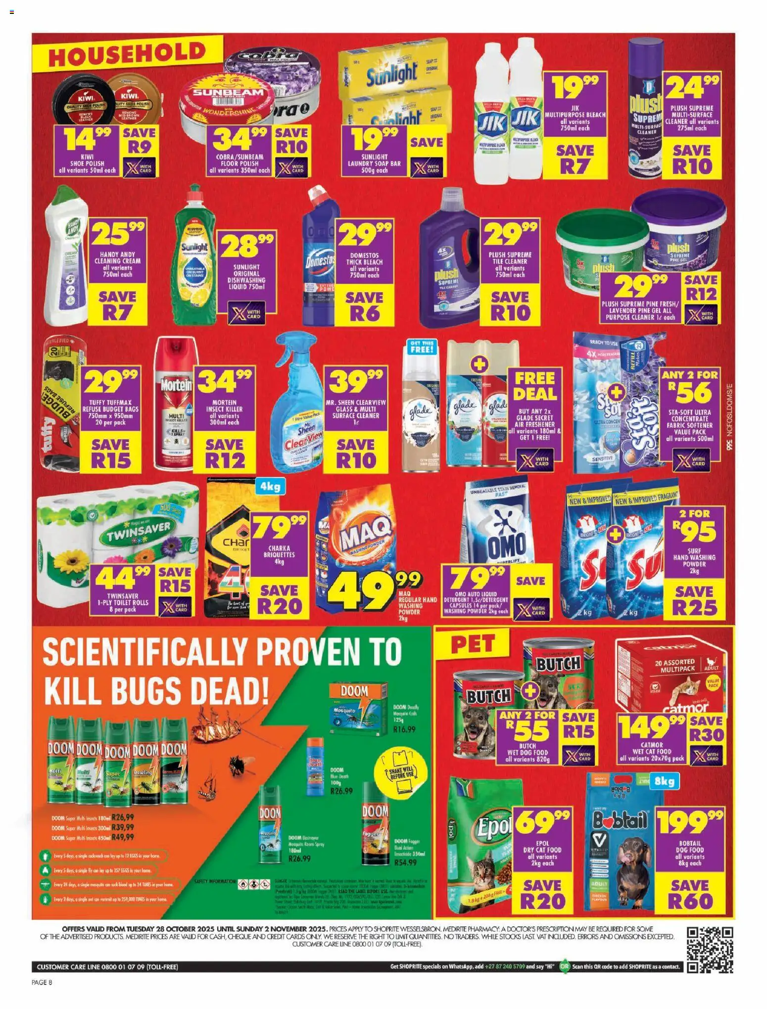 New Shoprite catalogue – valid from 28.10.2025 | Page: 8 | Products: Surface cleaner, Powder, Fabric softener, Detergent