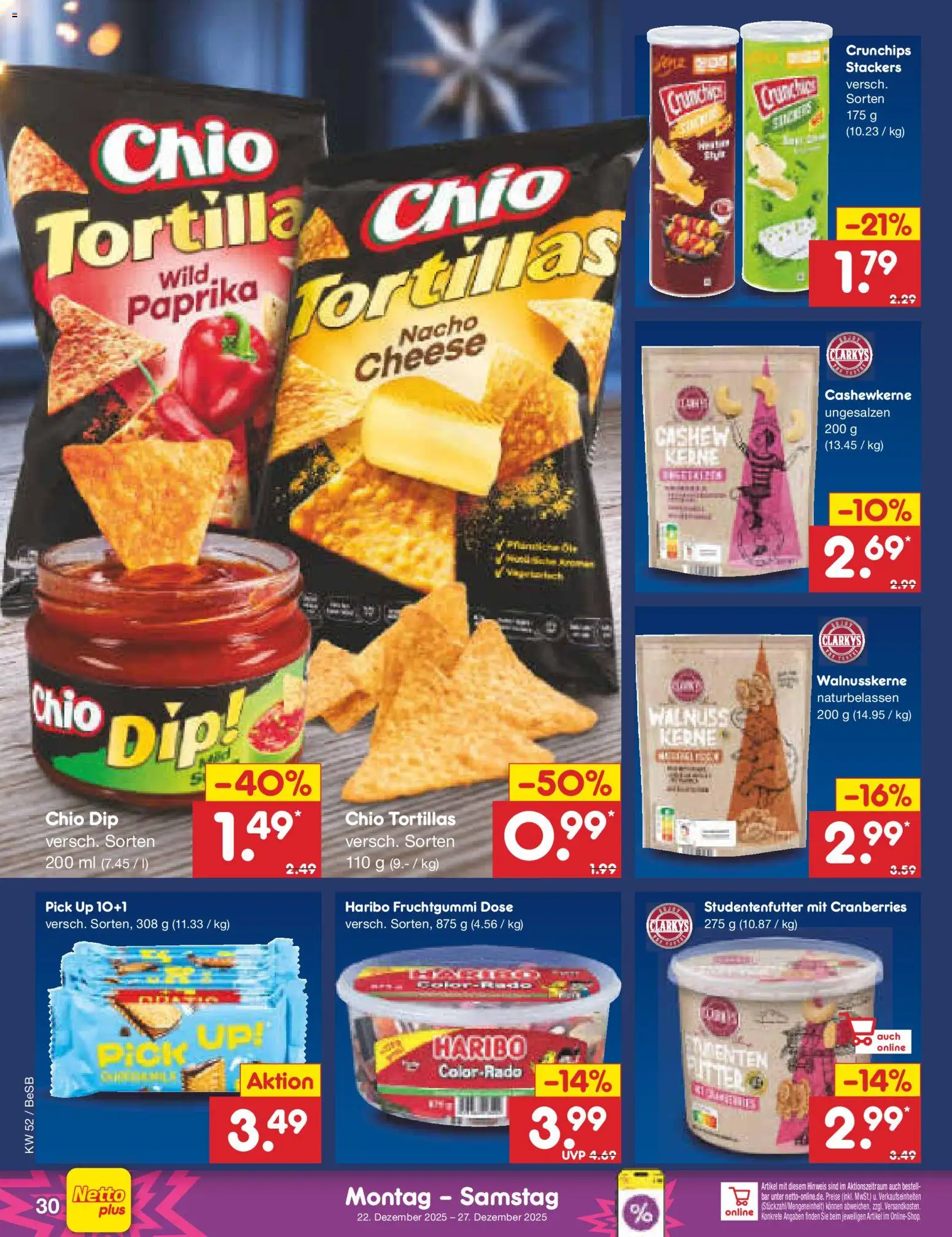 Netto Marken-Discount Prospekt 	 – gültig ab 22.12.2025 | Seite: 30 | Produkte: Haribo, Paprika, Chio tortillas