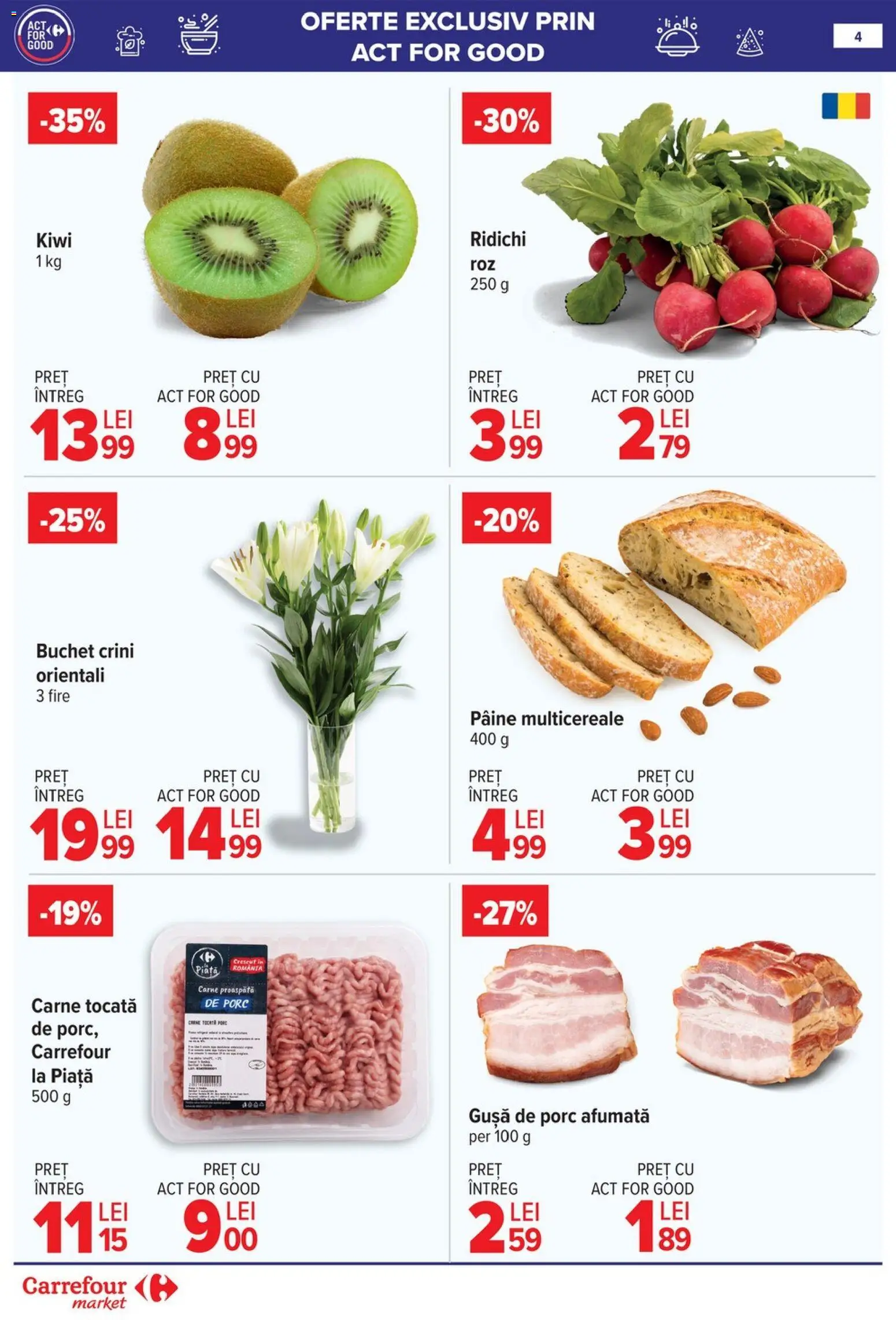 Noul catalog Carrefour – valabil de la 08.01.2026 | Pagină: 4 | Produse: Pâine, Carne tocată, Kiwi, Sıcak çikolata