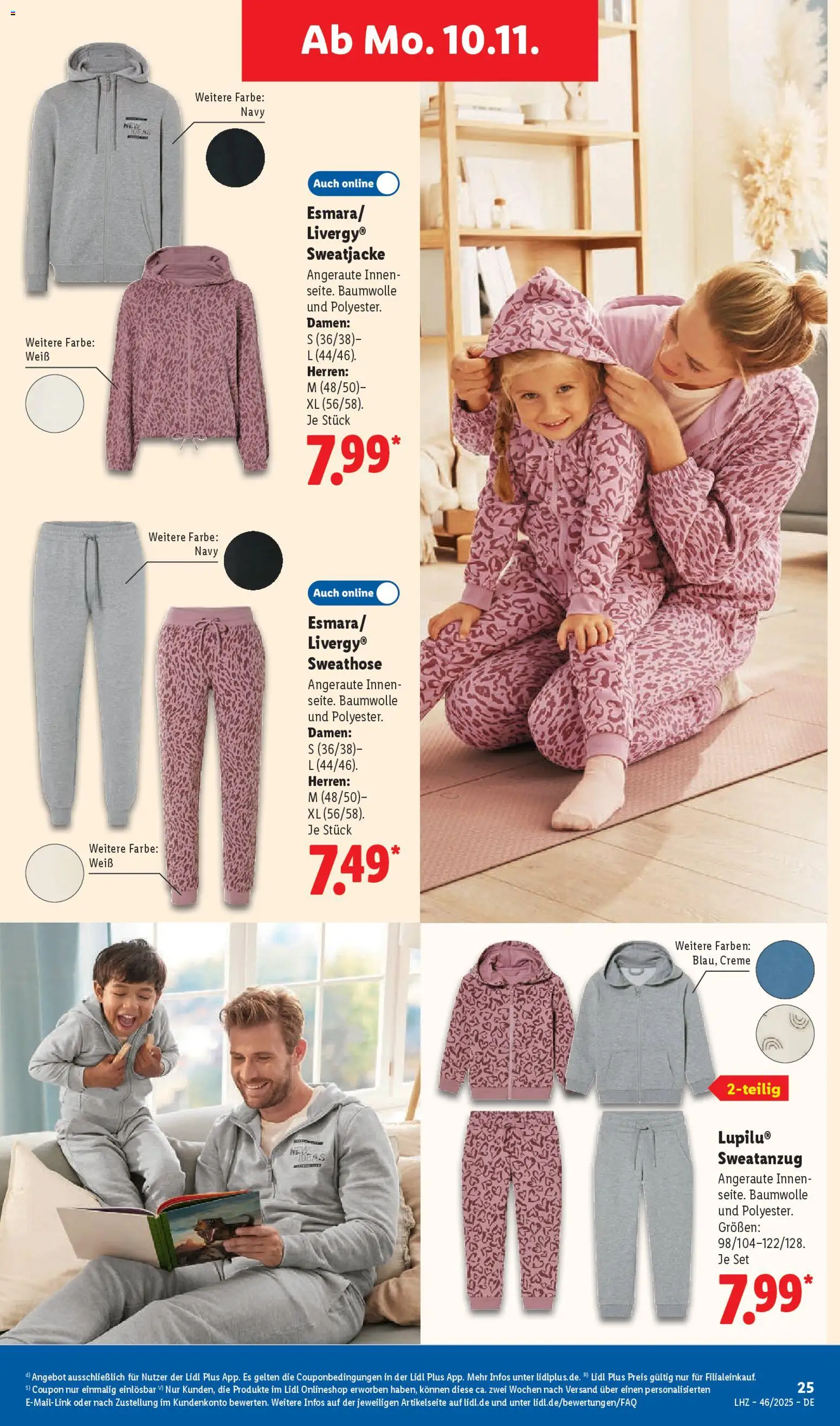 Lidl Prospekt Lüchow – gültig ab 10.11.2025 | Seite: 39 | Produkte: Sweathose, Sweatjacke, Creme