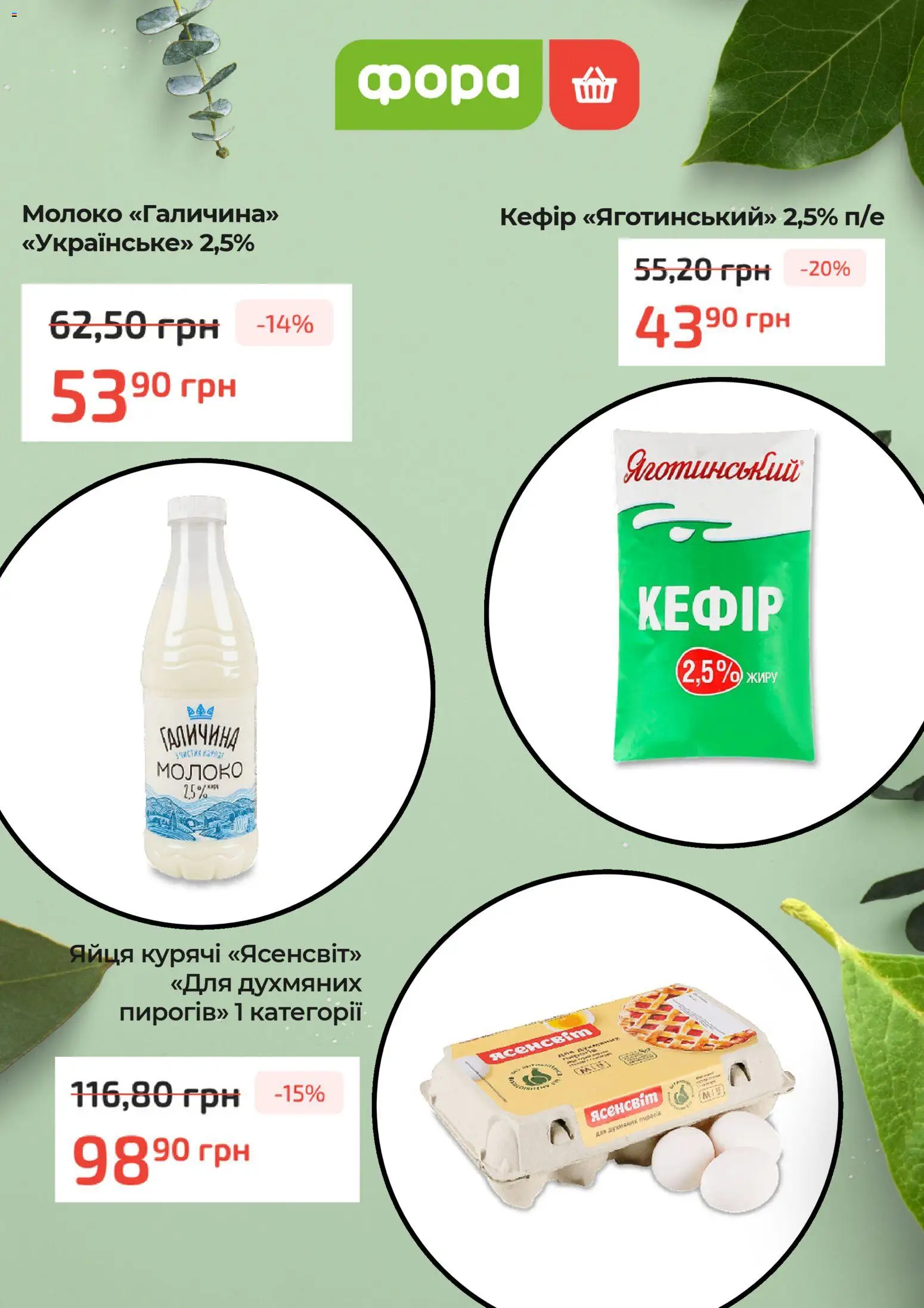 Фора Kаталог - дійснийкції з 04.12.2025 | Сторінка: 5 | Товари: Яйця, Кефір, Молоко