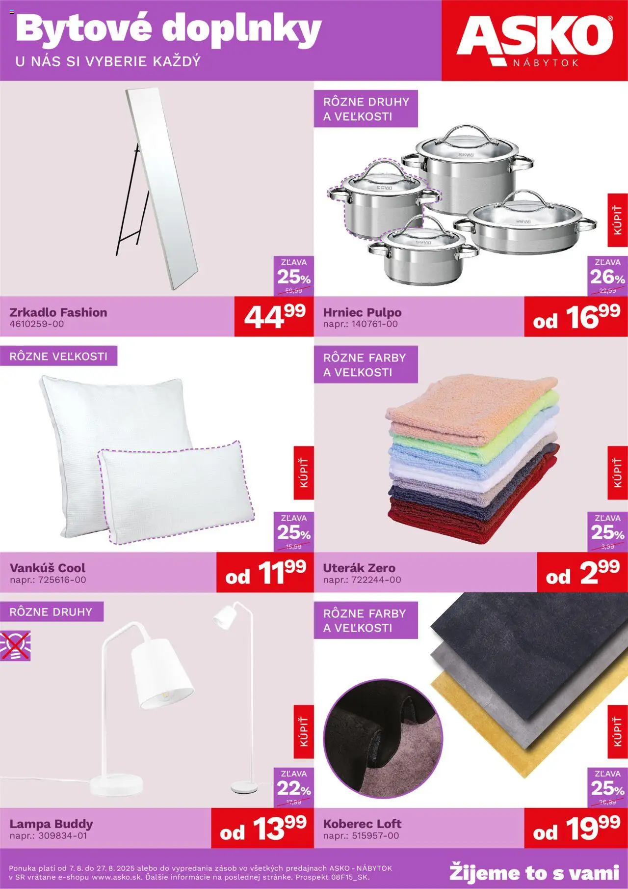 ASKO nábytok bytové doplnky za skvelé ceny │ platný od 07.08.2025 | Strana: 1 | Produkty: Nábytok, Vankúš, Lampa, Zrkadlo