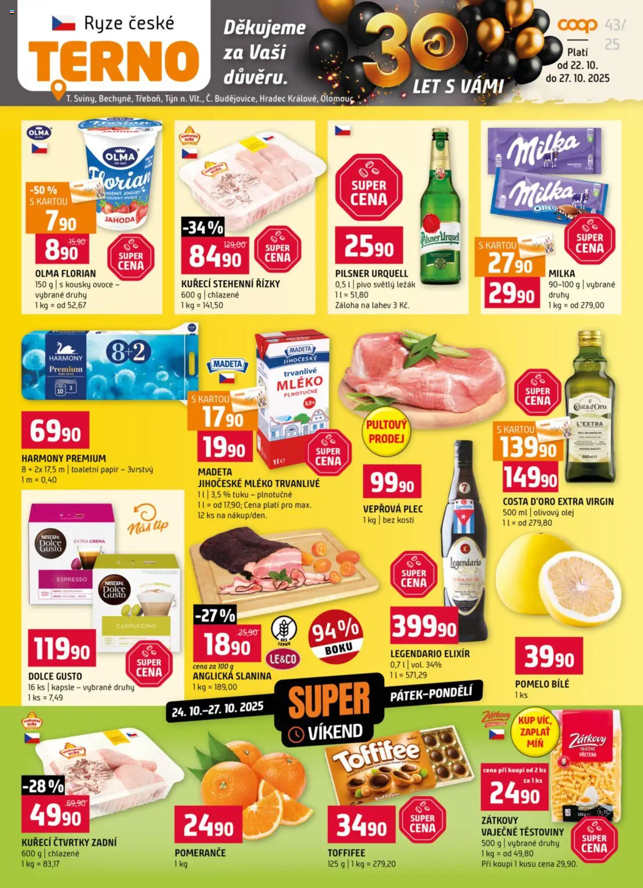 Terno leták od 22.10.2025 | Strana: 1 | Produkty: Jogurt, Pomeranče, Těstoviny, Anglická slanina