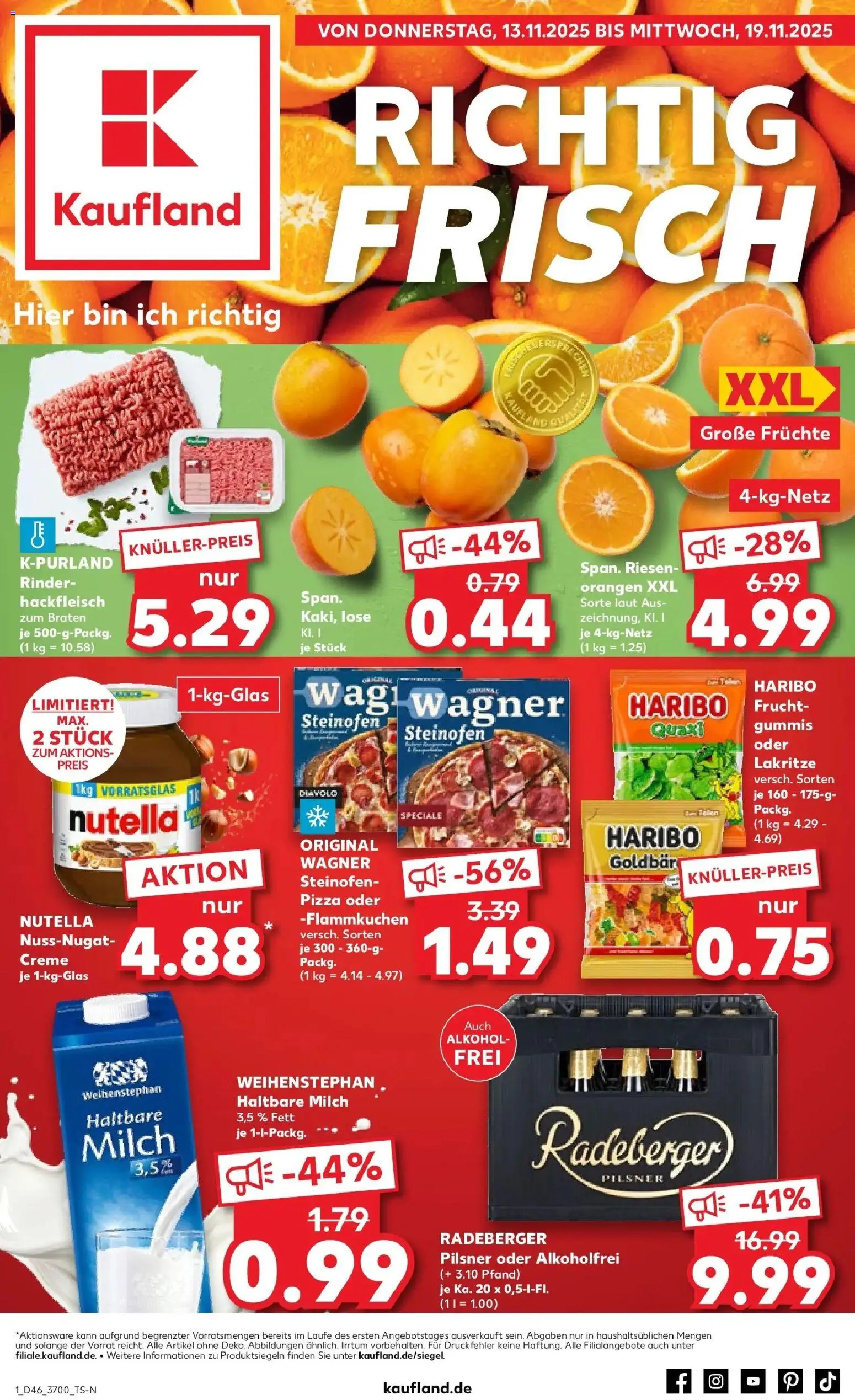 Kaufland prospekt Neubrandenburg	 – gültig ab 13.11.2025 | Seite: 1 | Produkte: Haribo, Haltbare milch, Orangen, Hackfleisch
