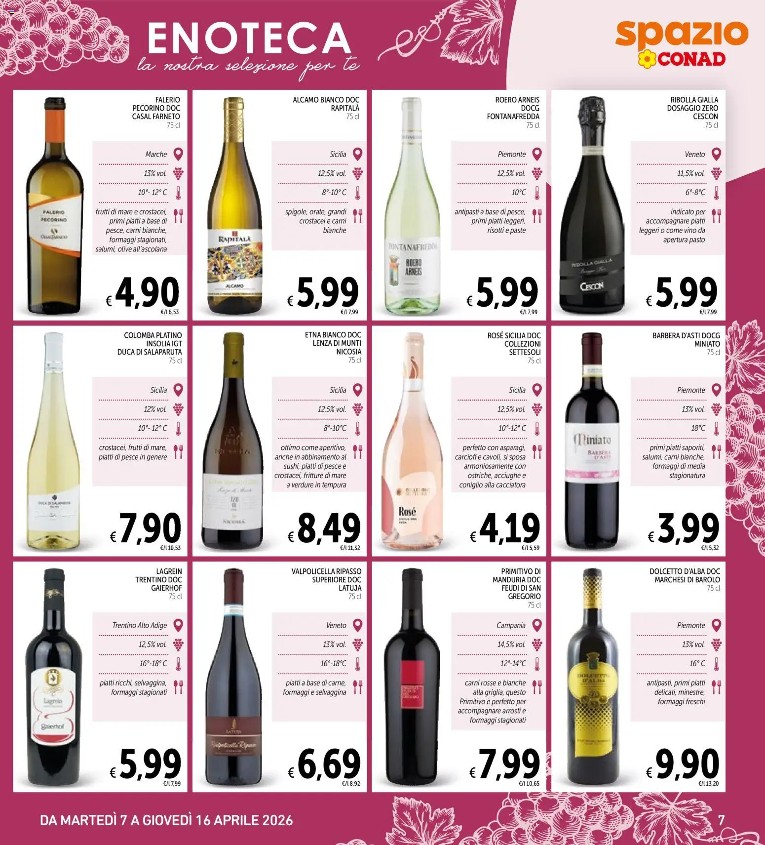 Volantino Spazio Conad del 07.04.2026 | Pagina: 7 | Prodotti: Vino, Carciofi, Enoteca, Pecorino
