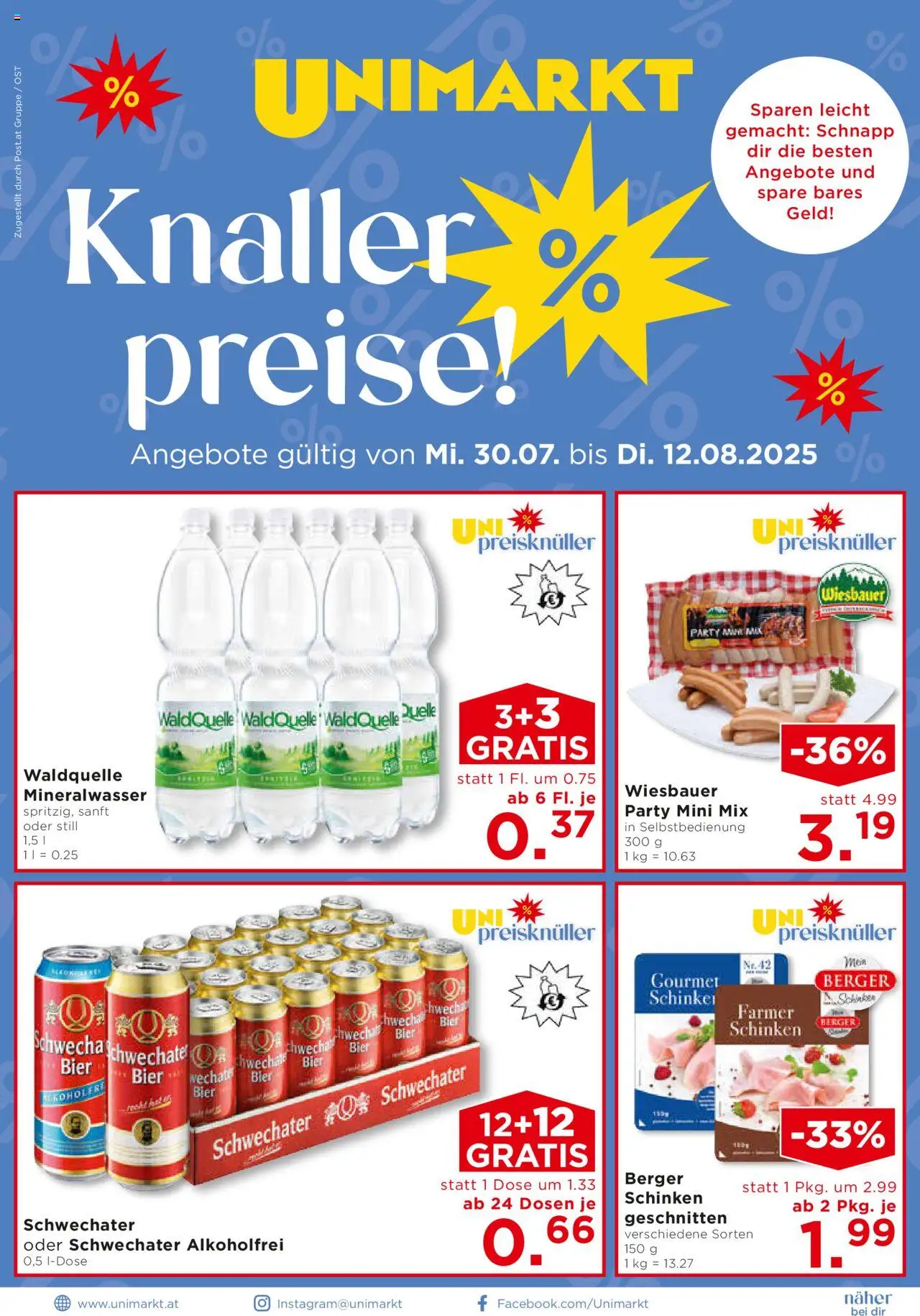 Unimarkt Ost gültig ab 30.07.2025 | Seite: 1 | Produkte: Schinken, Bier