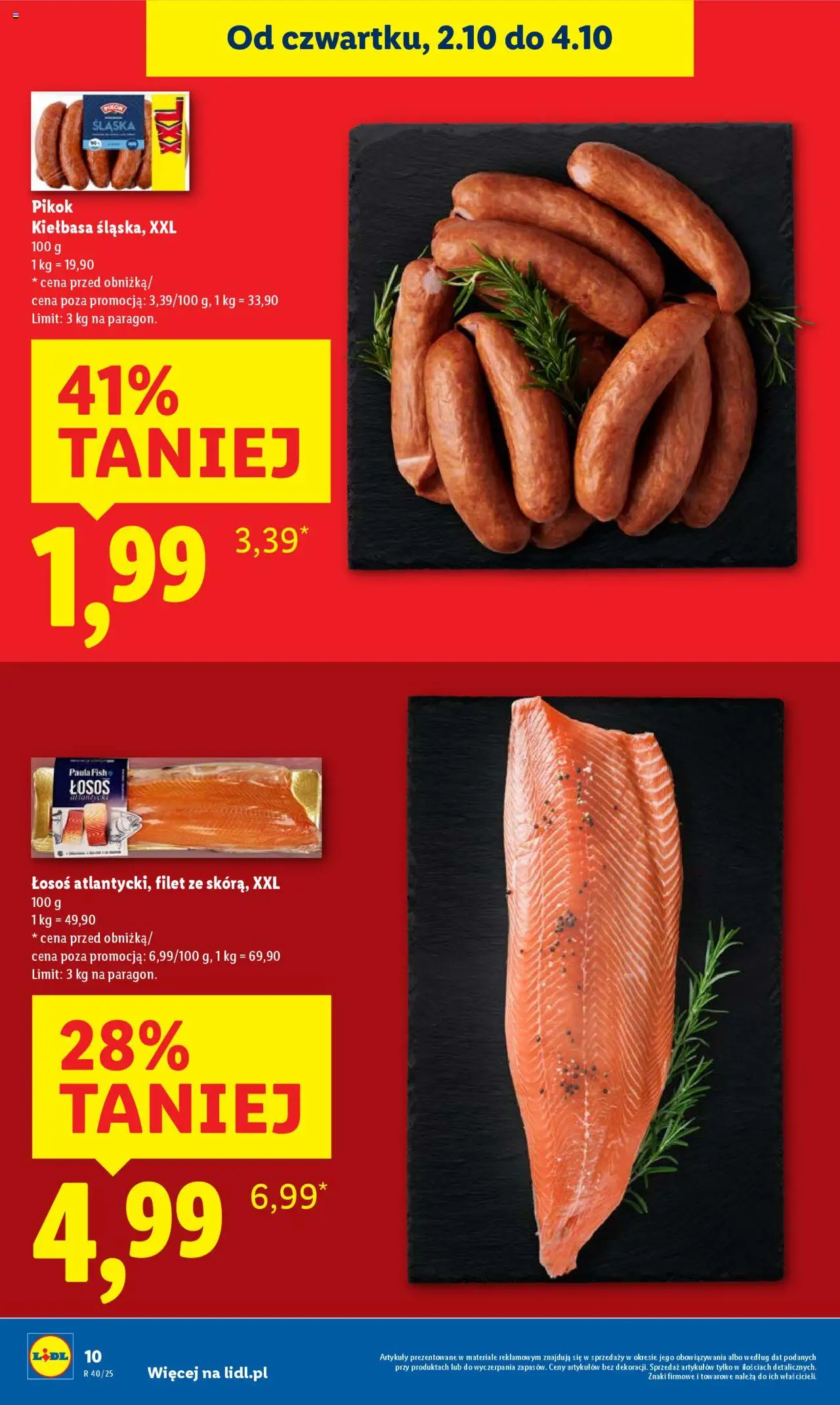 Lidl Gazetka od 02.10.2025 | Strona: 10 | Produkty: Kiełbasa, Łosoś